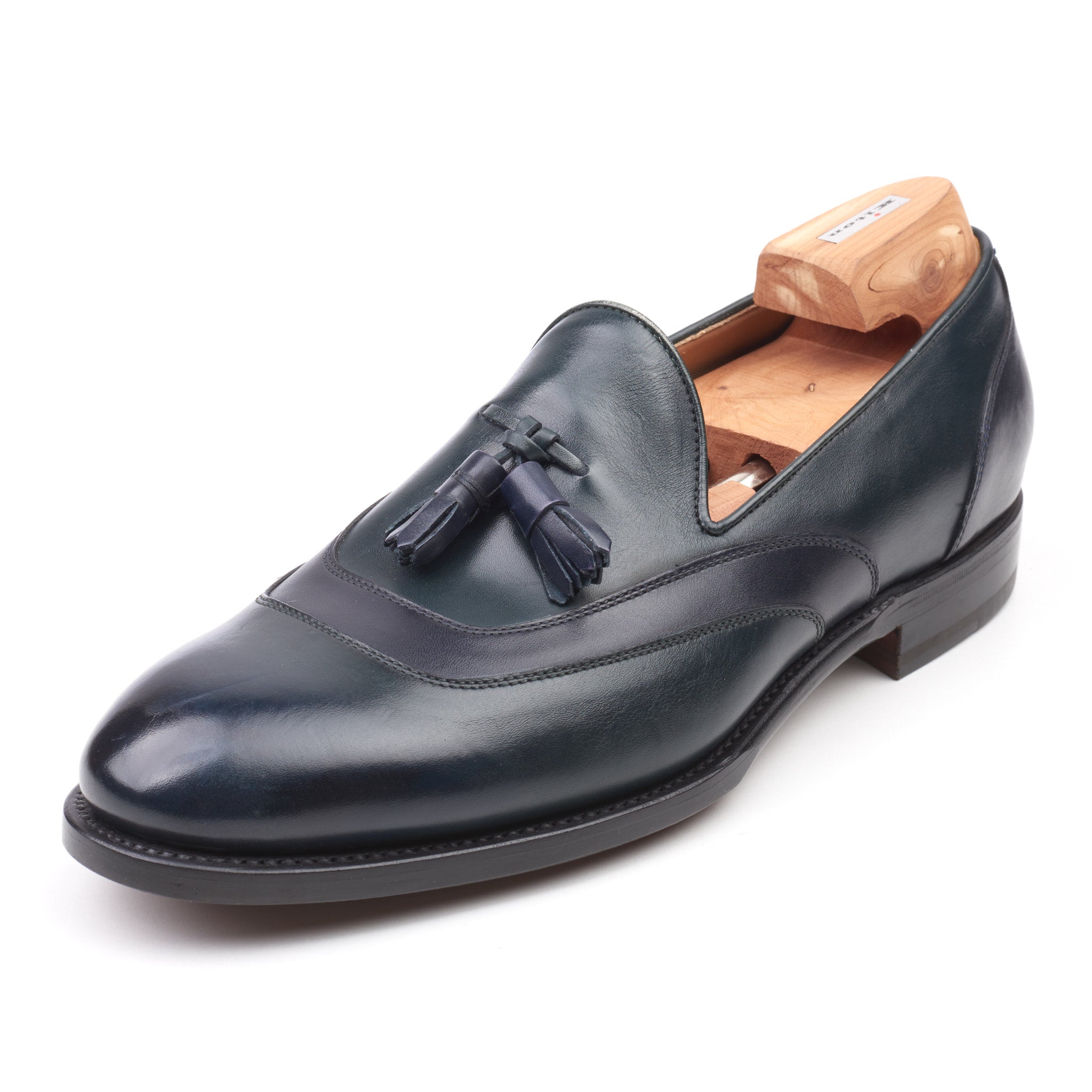 KITON Napoli Handmade Green-Blue Leather Tassel Loafer Shoes US 9 NEW with Box KITON