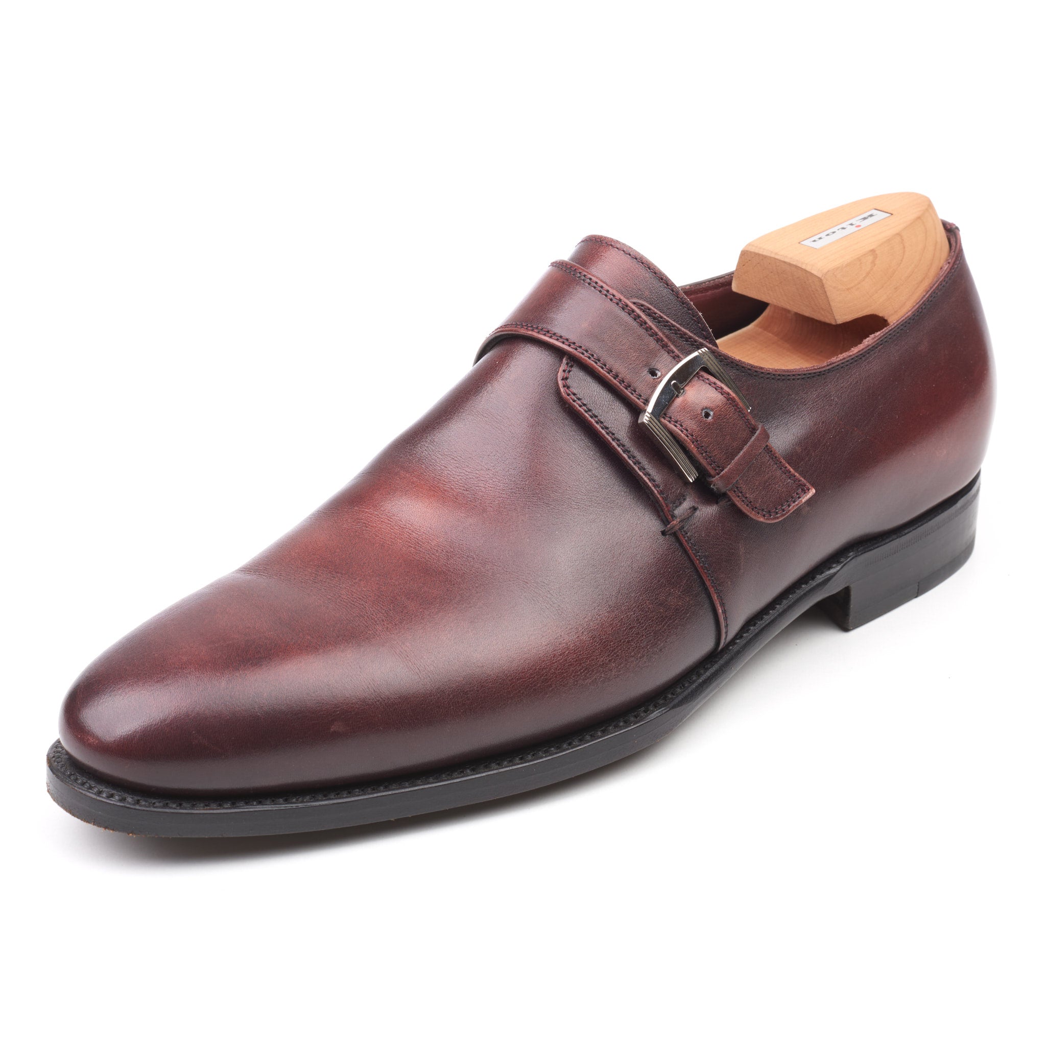 KITON Handmade Oxblood Calfskin Leather Single Monk Dress Shoes US 9 Box KITON