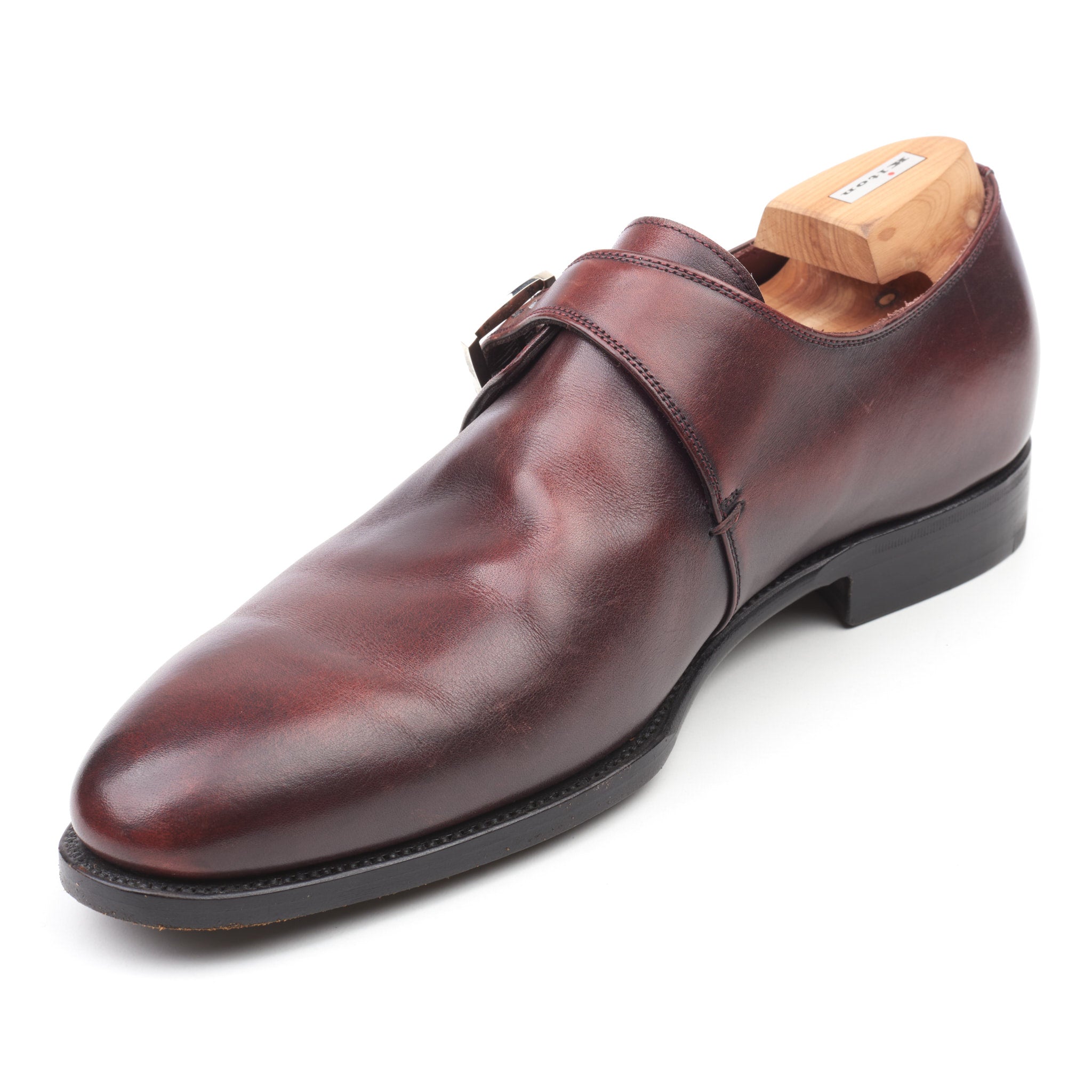 KITON Handmade Oxblood Calfskin Leather Single Monk Dress Shoes US 9 Box KITON