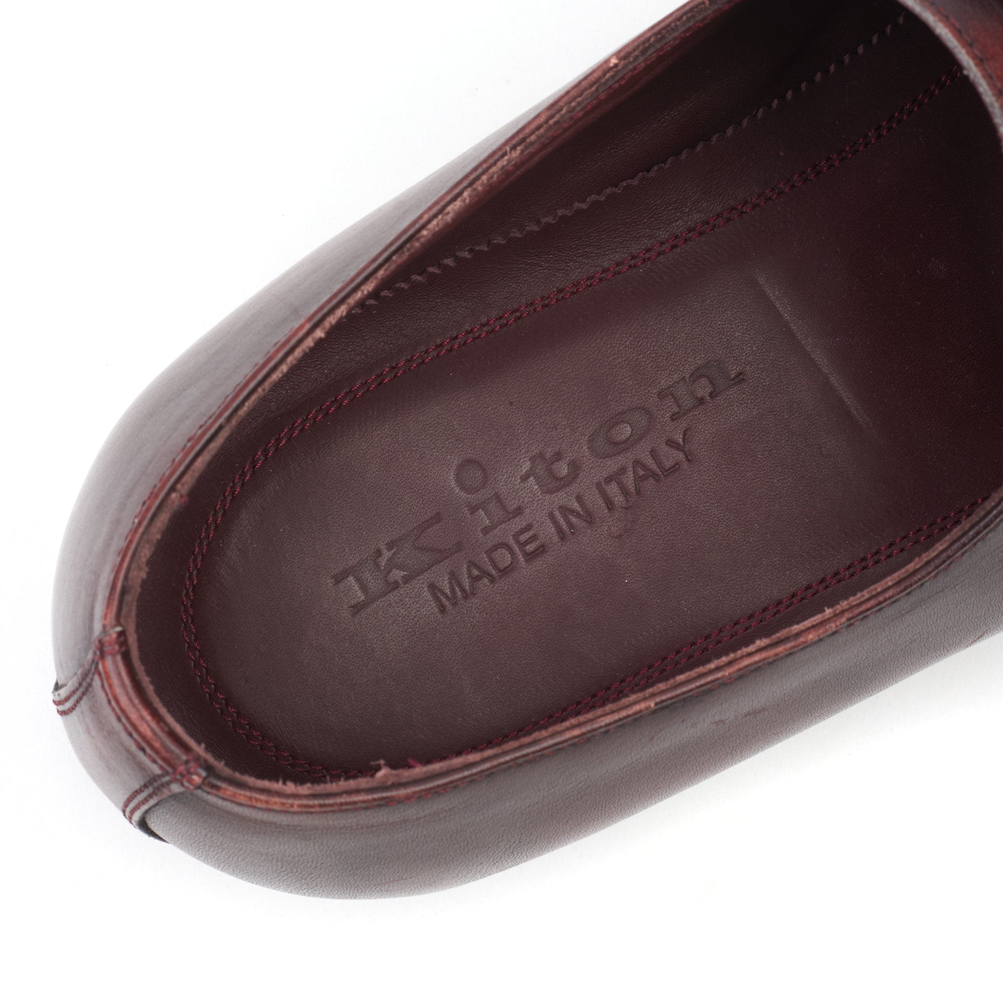 KITON Handmade Oxblood Calfskin Leather Single Monk Dress Shoes US 9 Box KITON