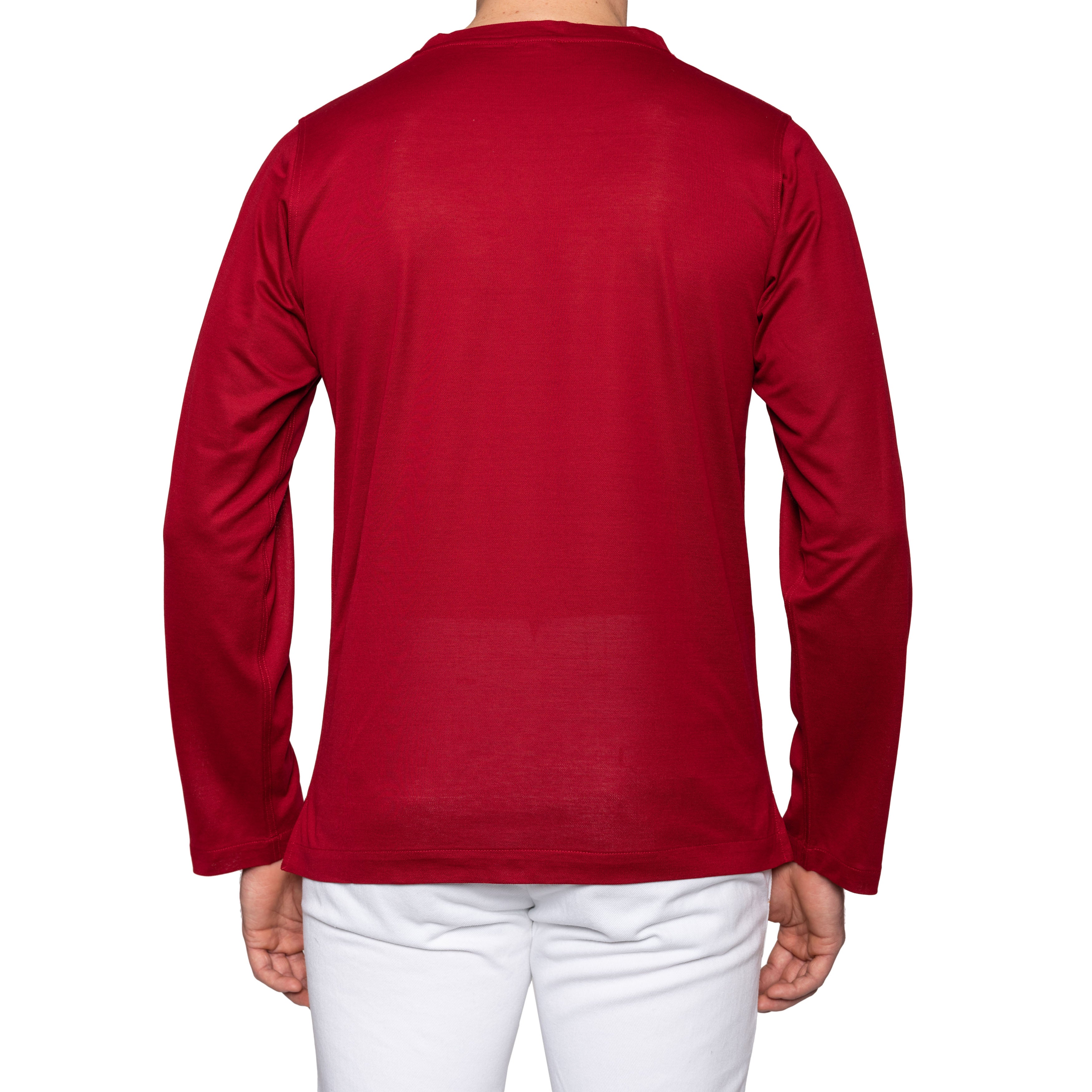 KITON Napoli Red Cotton Pique Crewneck Long Sleeve T Shirt NEW KITON
