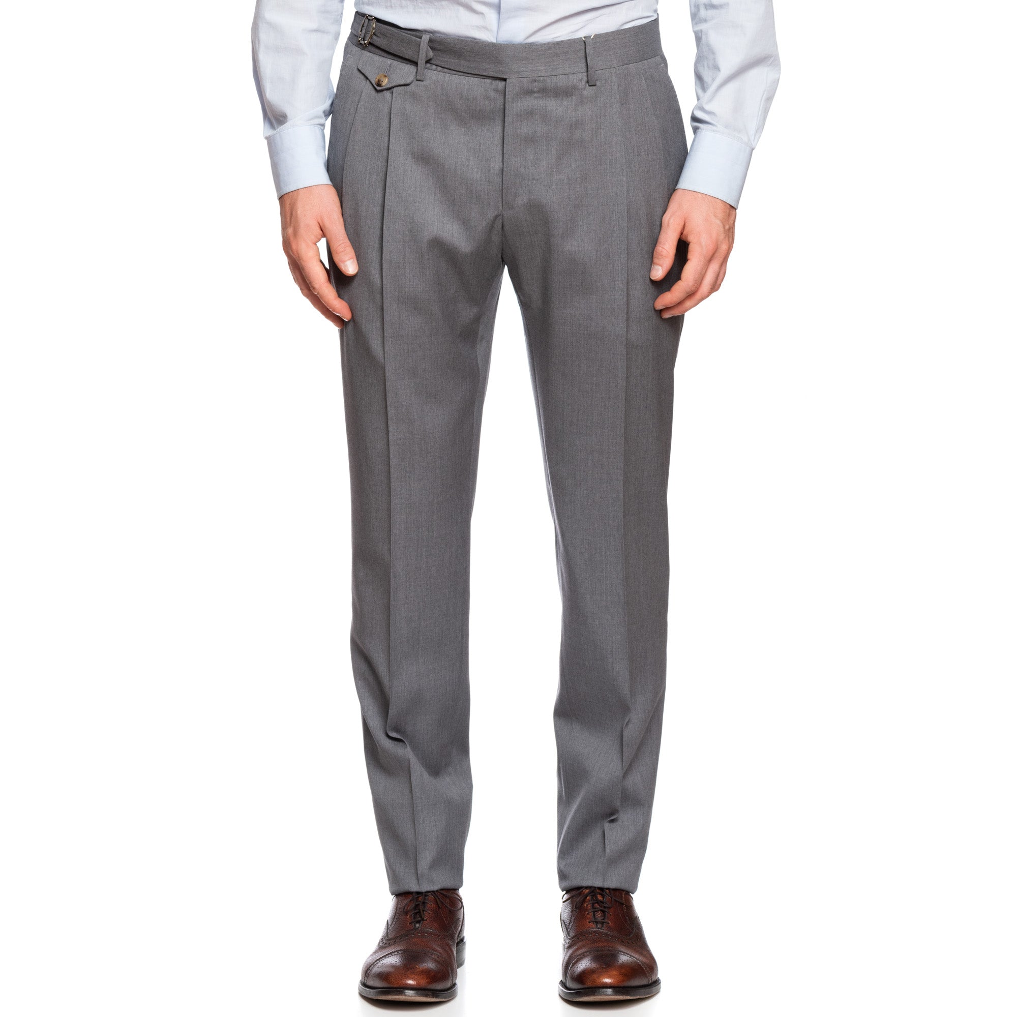 LUIGI BORRELLI Napoli Gray Twill Wool Double Pleated Dress Pants EU 58 NEW US 42 LUIGI BORRELLI
