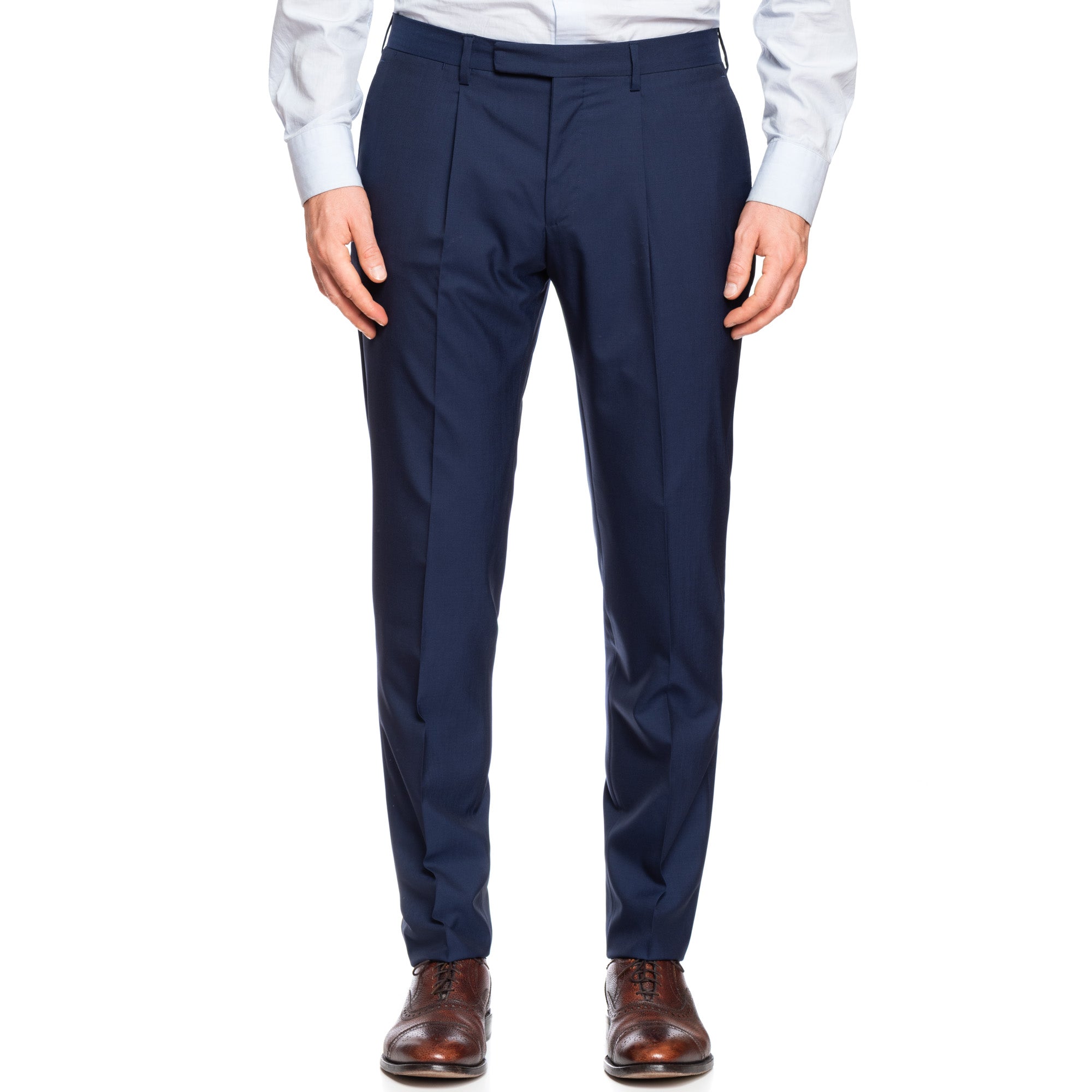 LUIGI BORRELLI Napoli Navy Blue Wool Single Pleated Dress Pants NEW Slim Fit LUIGI BORRELLI