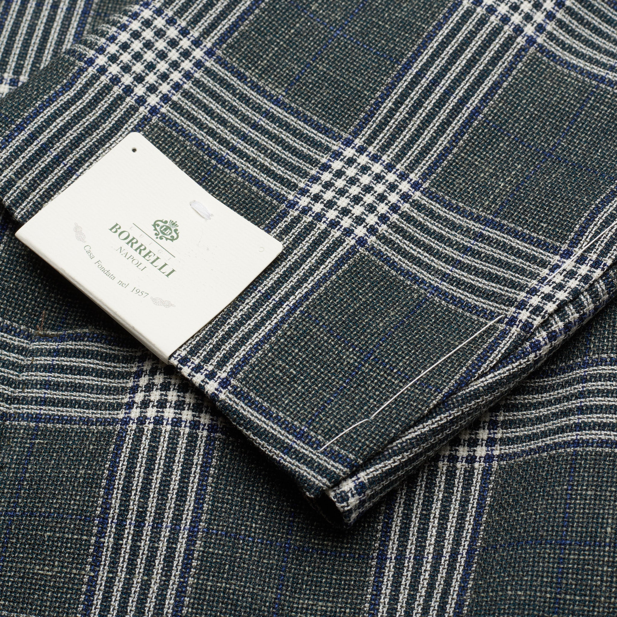 LUIGI BORRELLI Napoli "PROCIDA" Green Plaid Wool-Linen-Silk Jacket 52 NEW US 42 LUIGI BORRELLI
