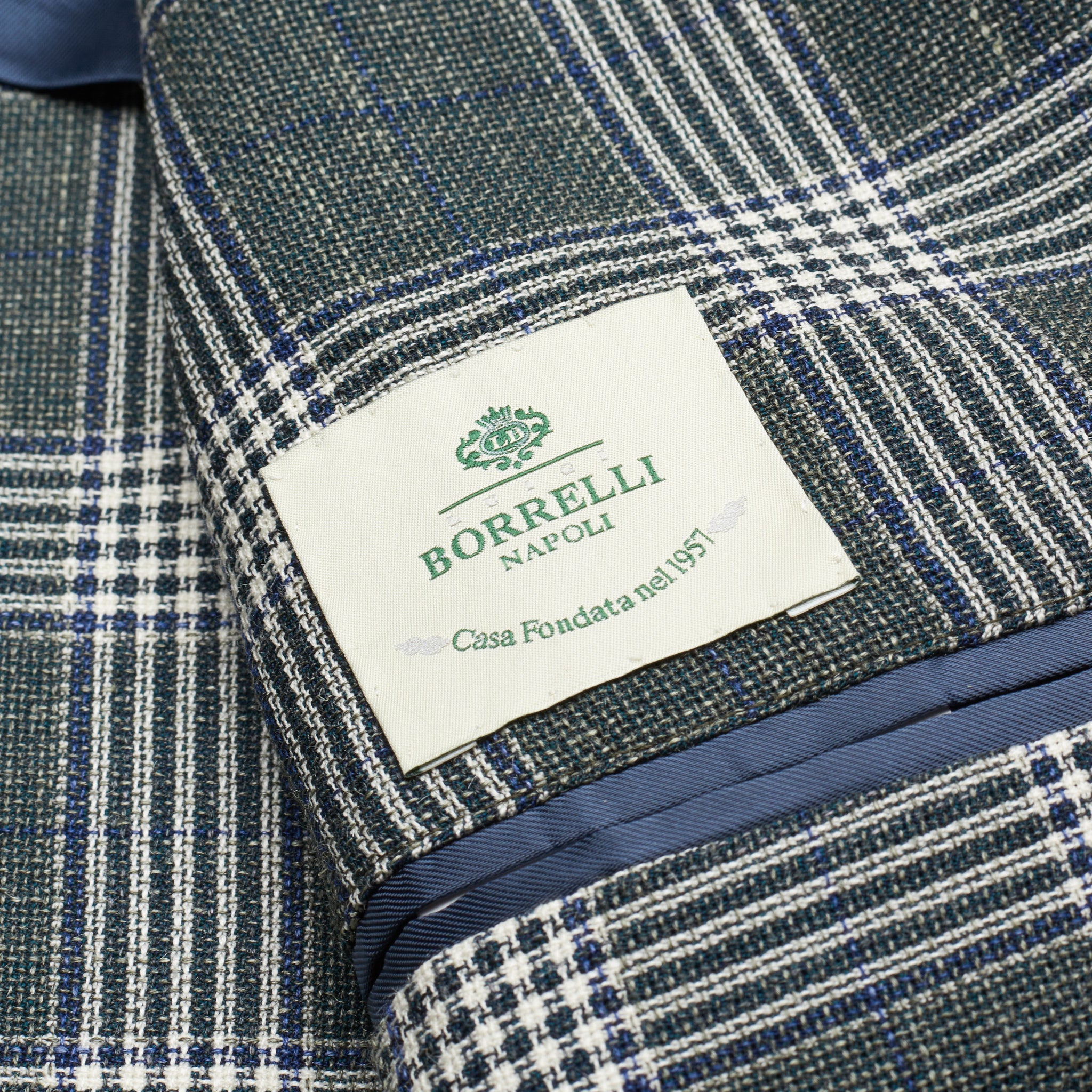 LUIGI BORRELLI Napoli "PROCIDA" Green Plaid Wool-Linen-Silk Jacket 52 NEW US 42 LUIGI BORRELLI