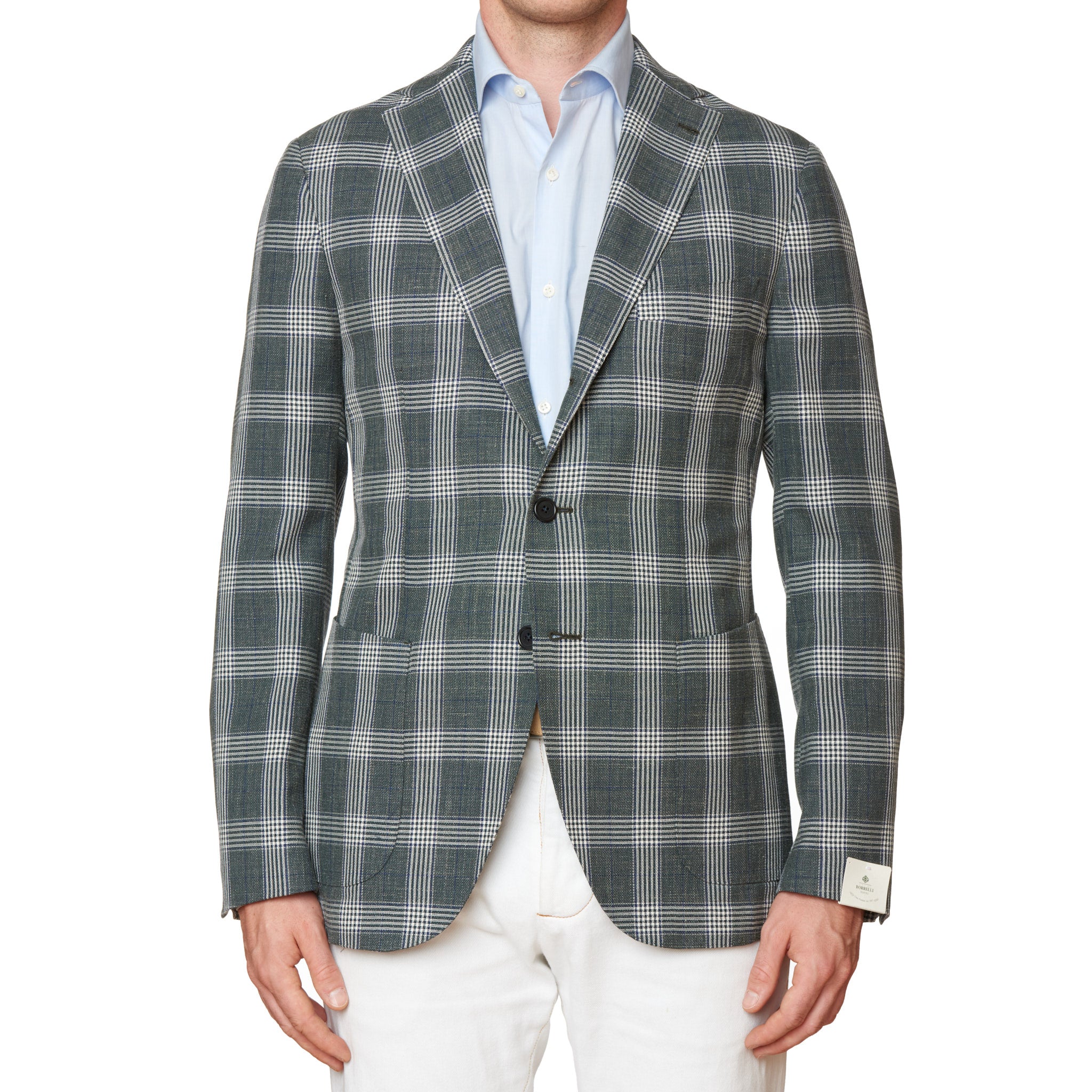 LUIGI BORRELLI Napoli "PROCIDA" Green Plaid Wool-Linen-Silk Jacket 52 NEW US 42 LUIGI BORRELLI