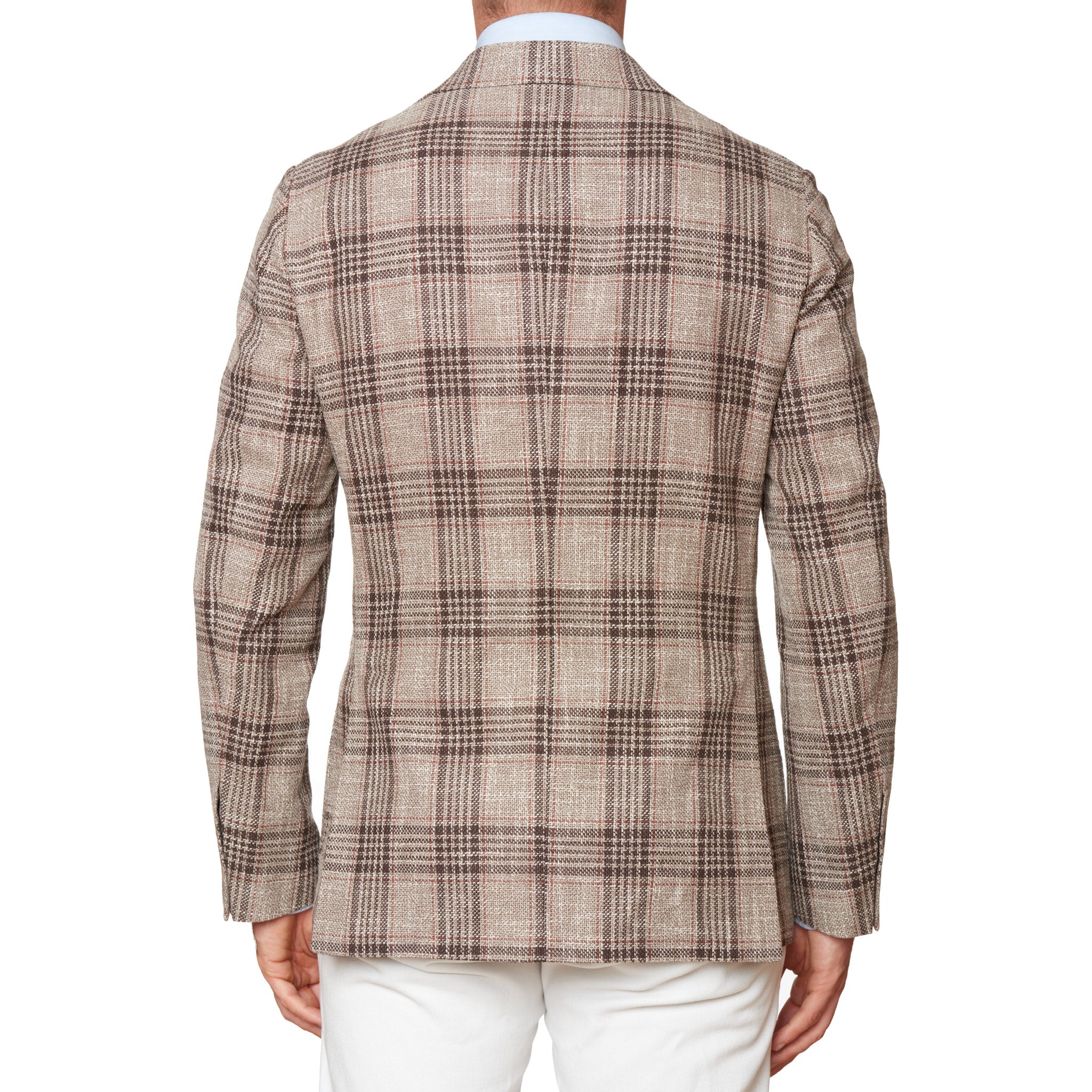 LUIGI BORRELLI "PROCIDA-I" Beige Plaid Cotton-Linen-Silk Jacket EU 52 NEW US 42 LUIGI BORRELLI