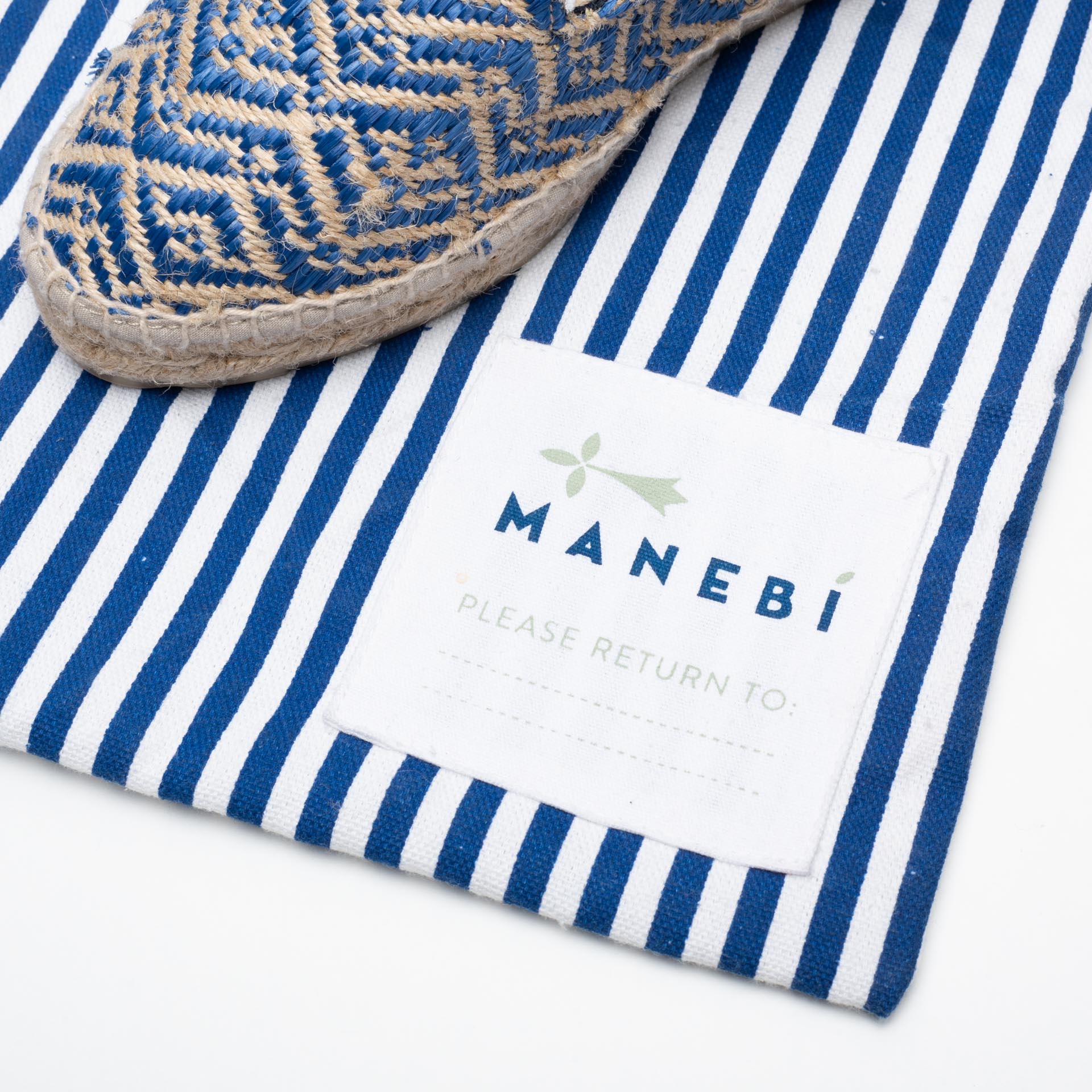 MANEBI "Hamptons" Espadrilles Beige-Blue Canvas Women's Loafer Shoes 37 NEW US 7 MANEBI