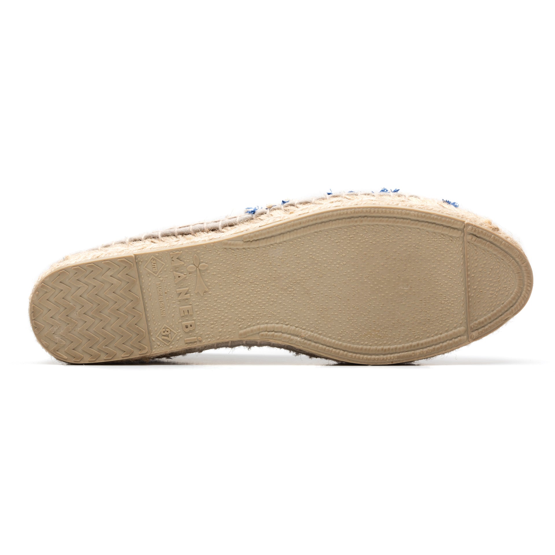 MANEBI "Hamptons" Espadrilles Beige-Blue Canvas Women's Loafer Shoes 37 NEW US 7 MANEBI
