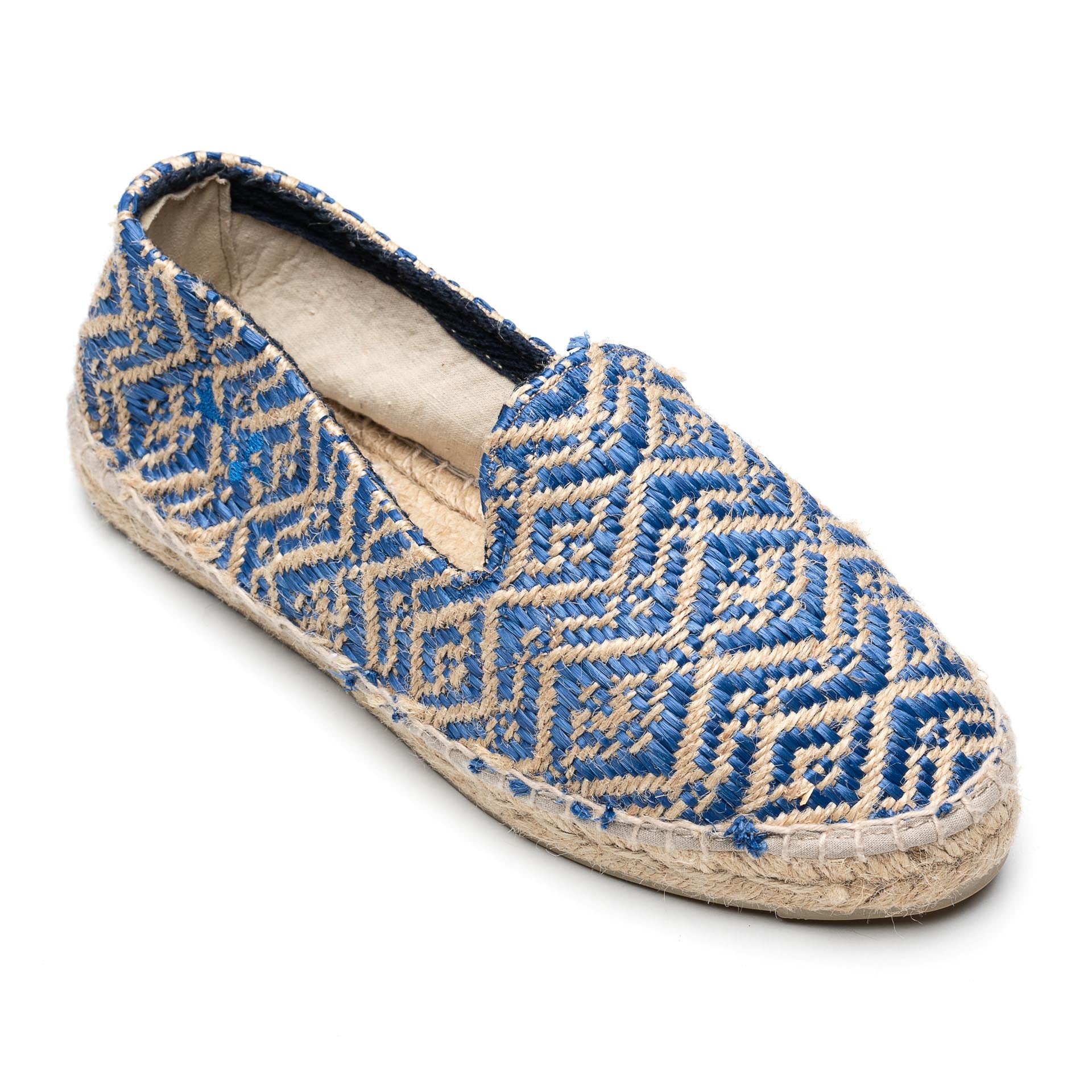 MANEBI "Hamptons" Espadrilles Beige-Blue Canvas Women's Loafer Shoes 37 NEW US 7 MANEBI