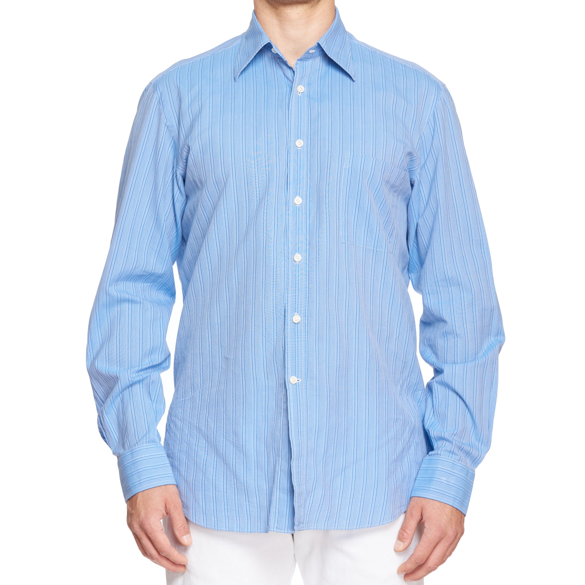 MARIANO RUBINACCI Handmade Blue Striped Cotton Dress Shirt EU 43 US 17 RUBINACCI