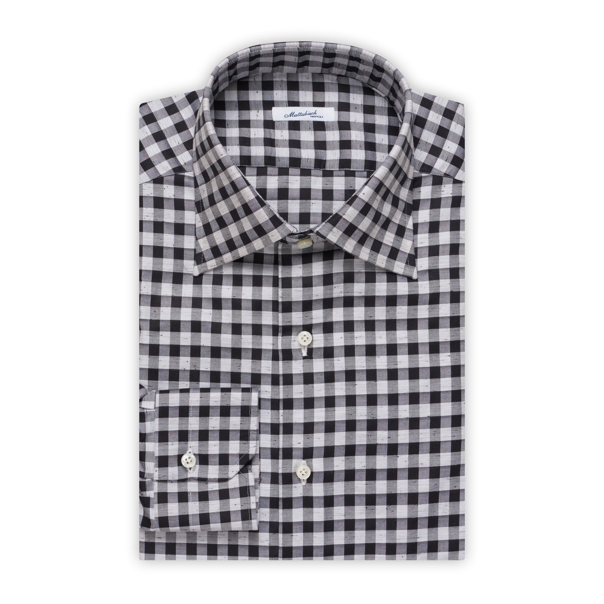 MATTABISCH by Kiton Handmade Black-White Checkered Shirt 40 NEW 15.75 Slim MATTABISCH