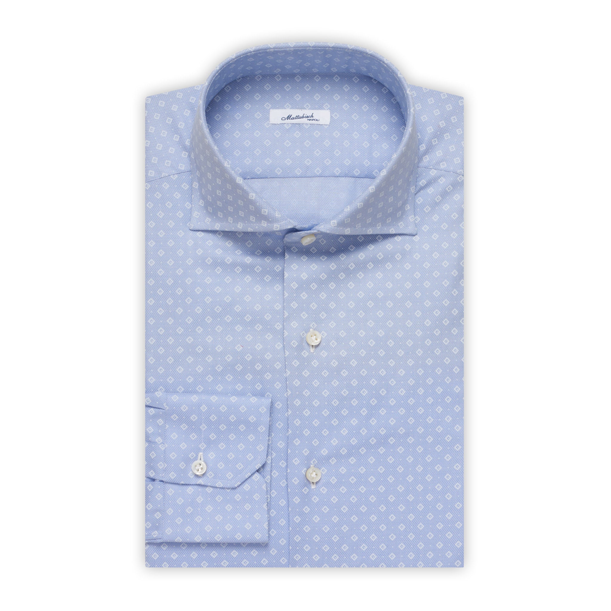 MATTABISCH by Kiton Handmade Blue Rhombus Dot Shirt 40 NEW US 15.75 Slim Fit MATTABISCH