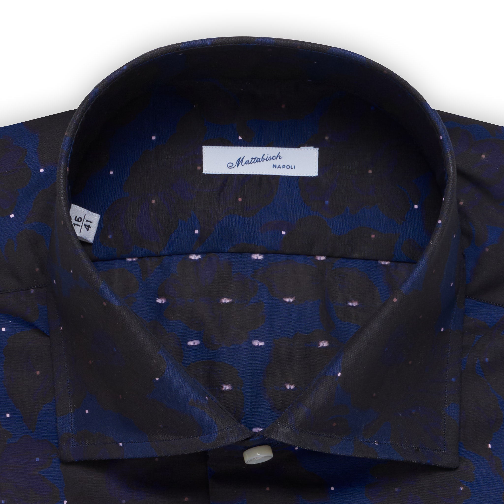 MATTABISCH by Kiton Handmade Navy Blue Floral Jacquard Dot Dress Shirt NEW MATTABISCH