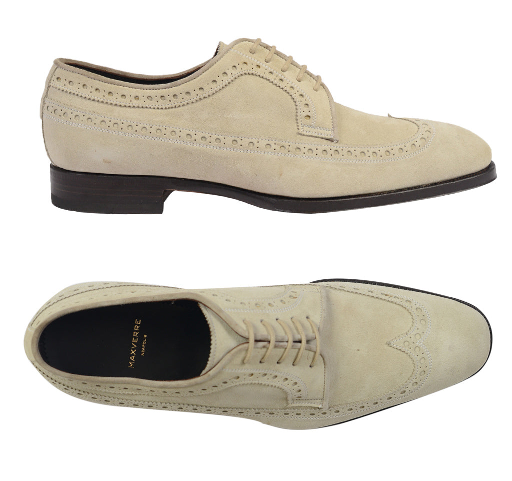 MAX VERRE Napoli Tan Beige Brogue Wingtip Suede Shoes 6.5  display picture 3