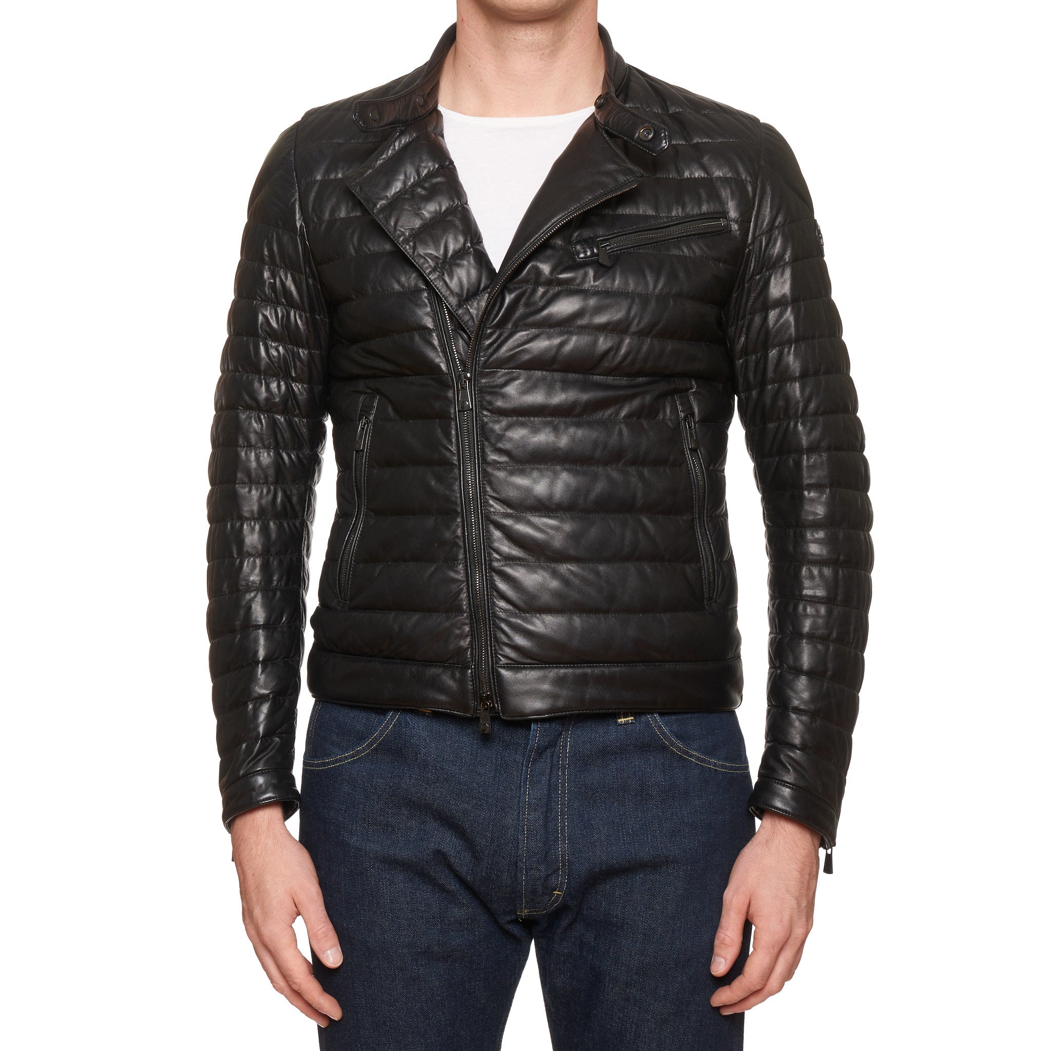 MONCLER x The Rolling Stones Capsule Collection Leather Biker Jacket Size 2 / M MONCLER