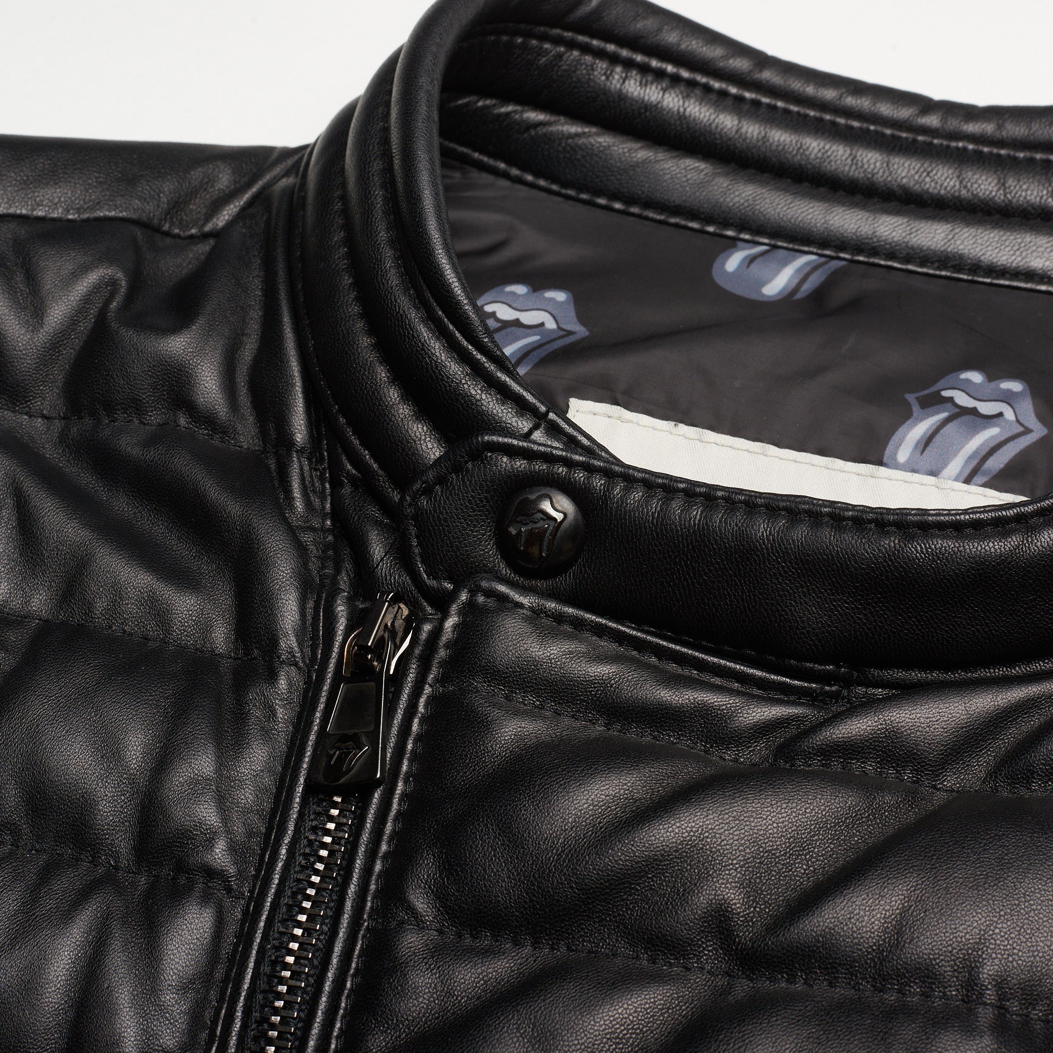 MONCLER x The Rolling Stones Capsule Collection Leather Biker Jacket Size 2 / M MONCLER