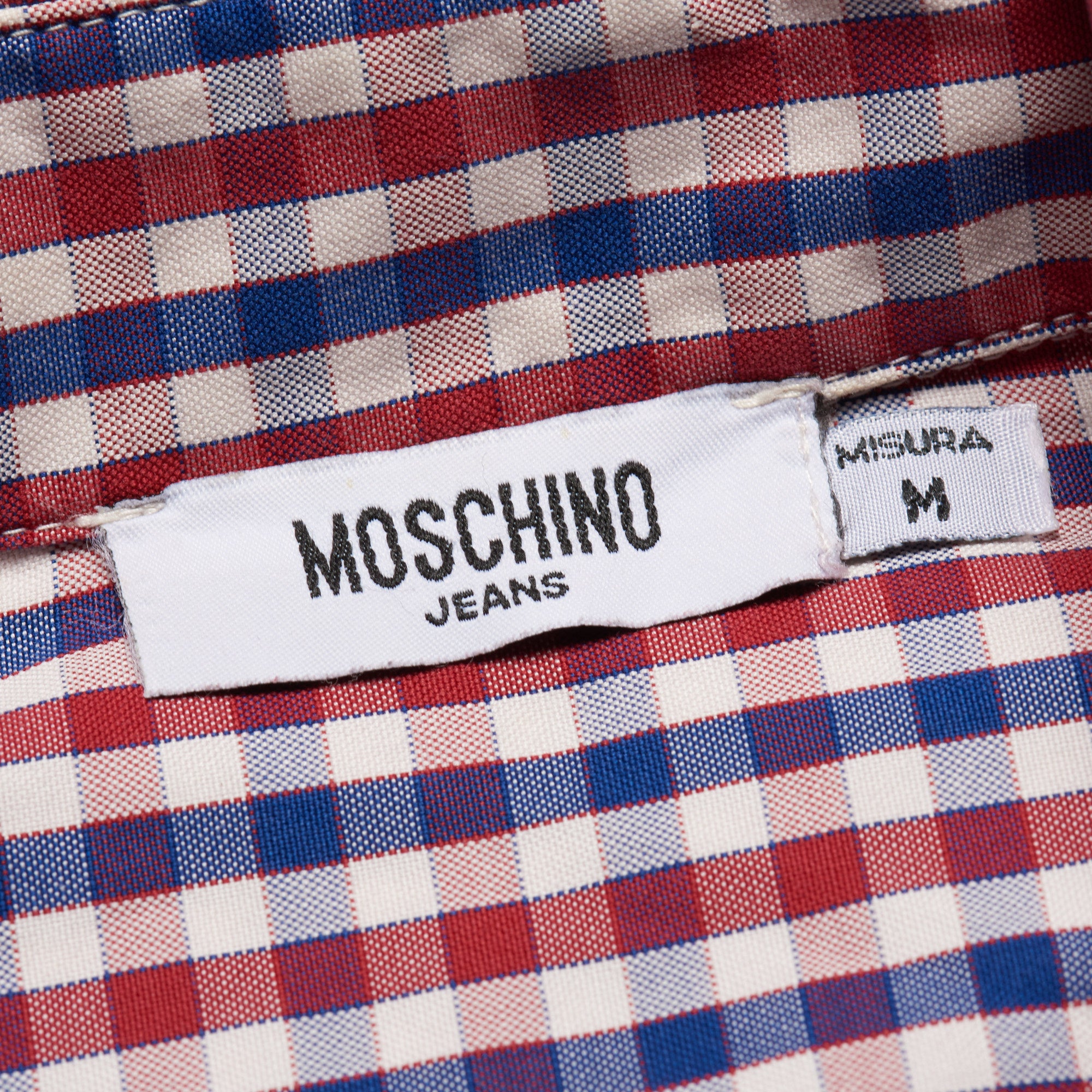MOSCHINO Jeans Red-Blue Gingham Check Cotton Slim Fit Casual Shirt US M MOSCHINO