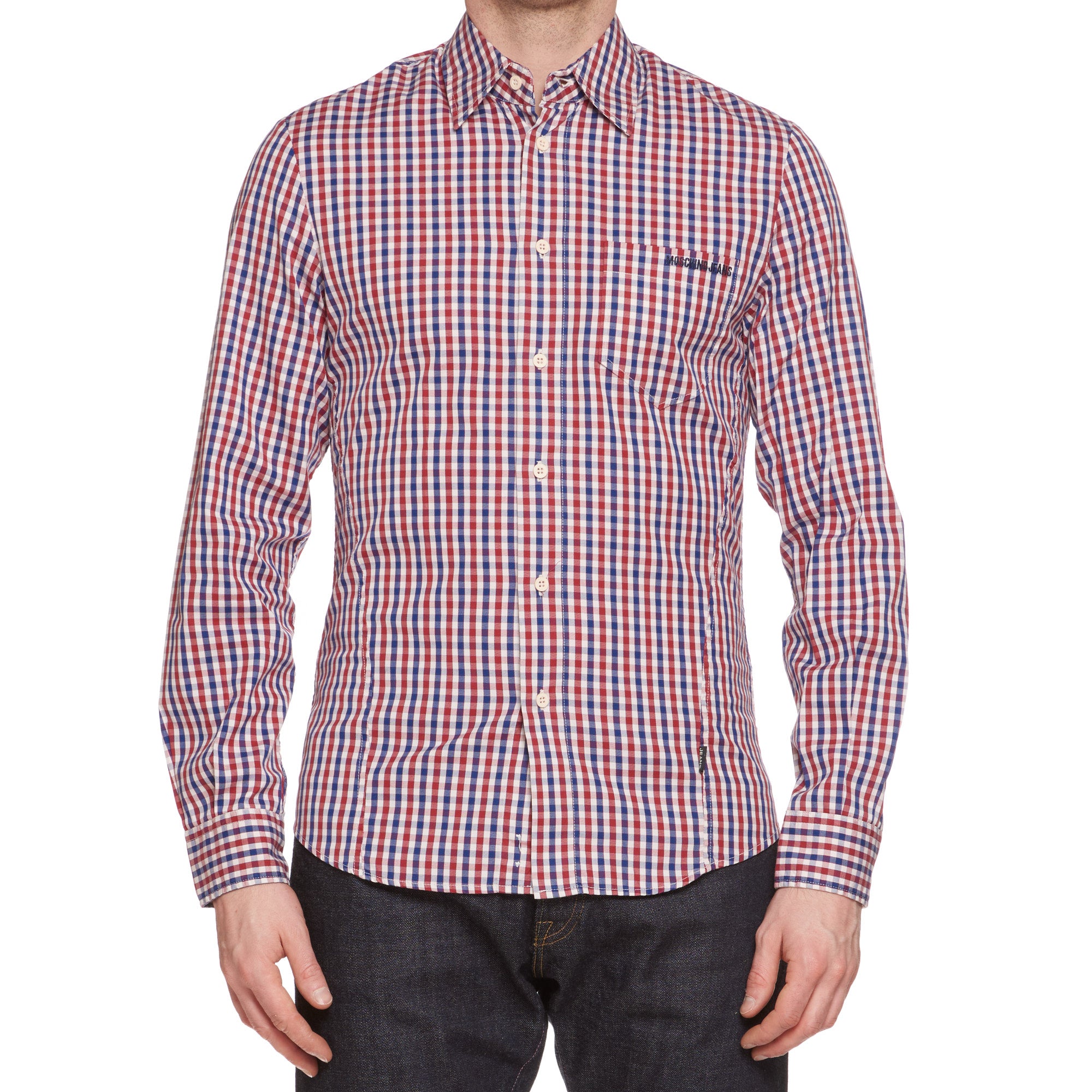MOSCHINO Jeans Red-Blue Gingham Check Cotton Slim Fit Casual Shirt US M MOSCHINO