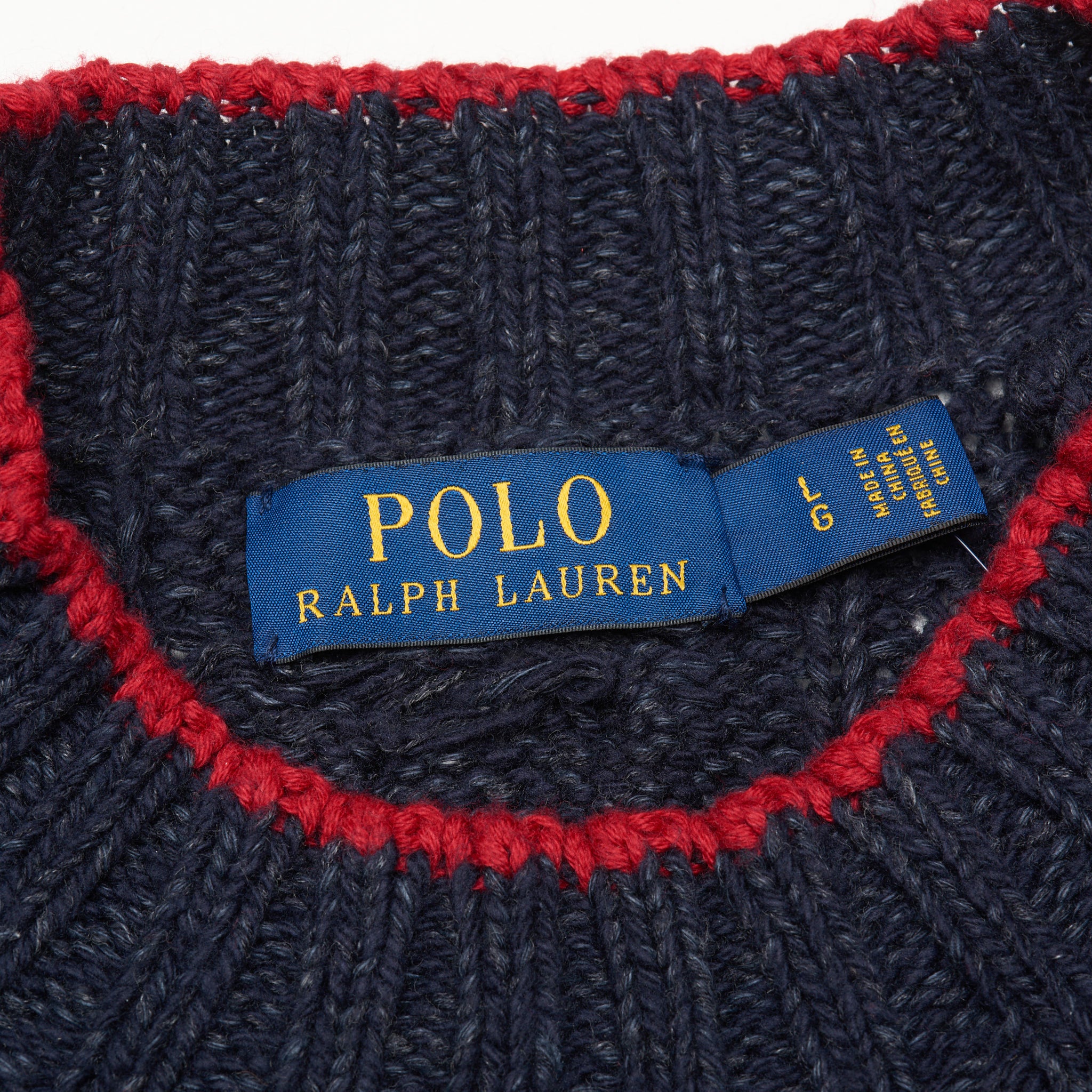 POLO RALPH LAUREN Navy Blue Cable Knit Crewneck Sweater Navy Badge NEW US L RALPH LAUREN
