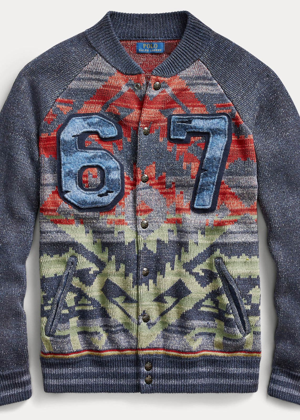 POLO RALPH LAUREN ‘67’ Sioux Star Knit Varsity Jacket Baseball Sweater NEW US L RALPH LAUREN