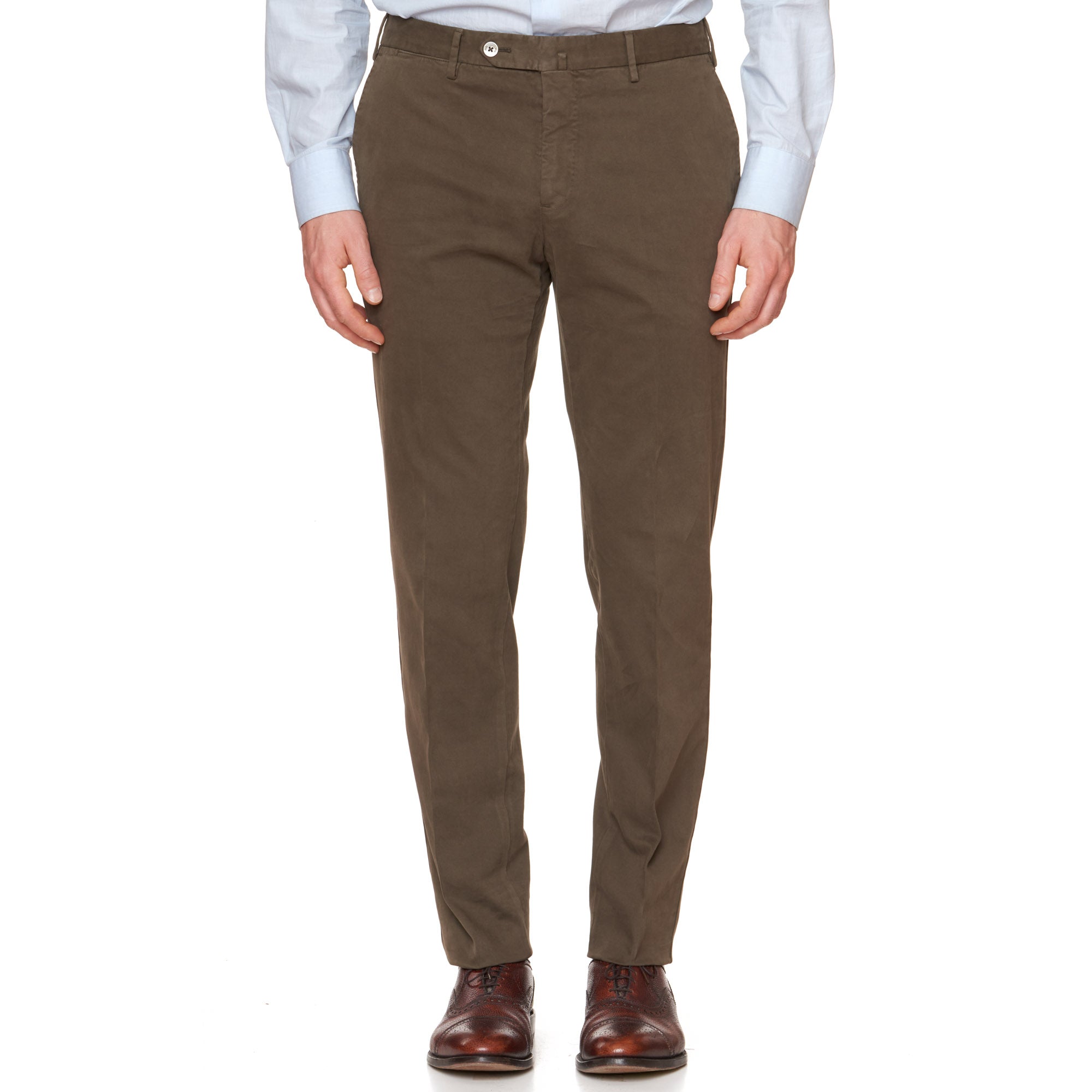 PT01 PANTALONI TORINO "Jacques" Dark Khaki Cotton Flat Front Pants NEW PT01 PANTALONI TORINO