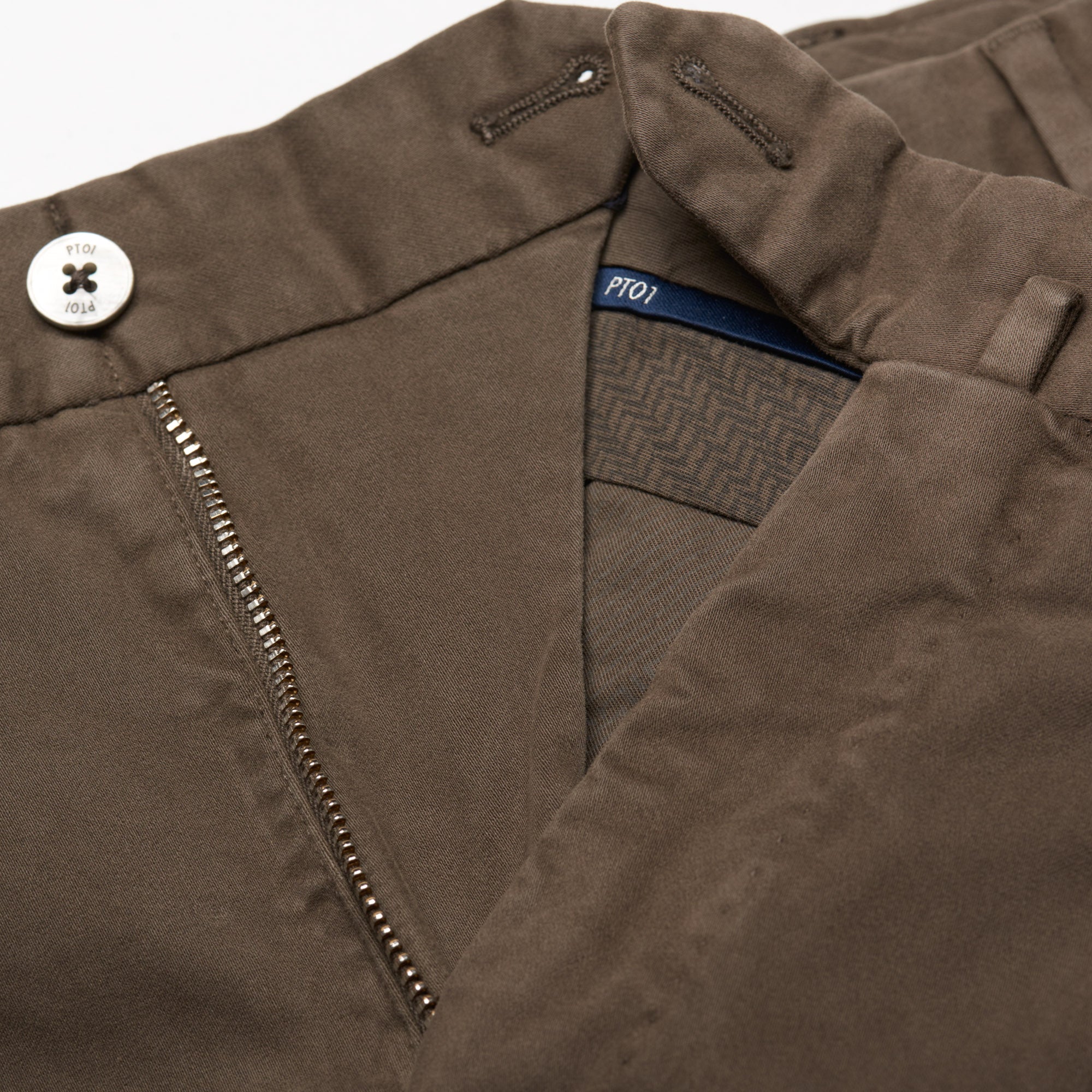 PT01 PANTALONI TORINO "Jacques" Dark Khaki Cotton Flat Front Pants NEW PT01 PANTALONI TORINO