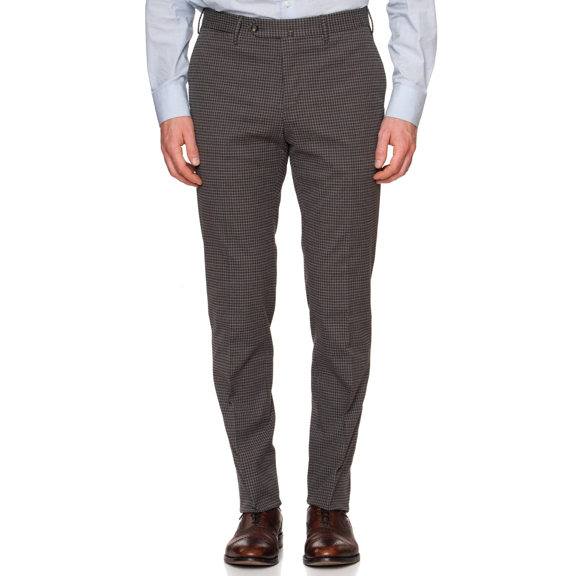 PT01 PANTALONI TORINO "Jacques" Gray Plaid Cotton Flat Front Pants NEW PT01 PANTALONI TORINO