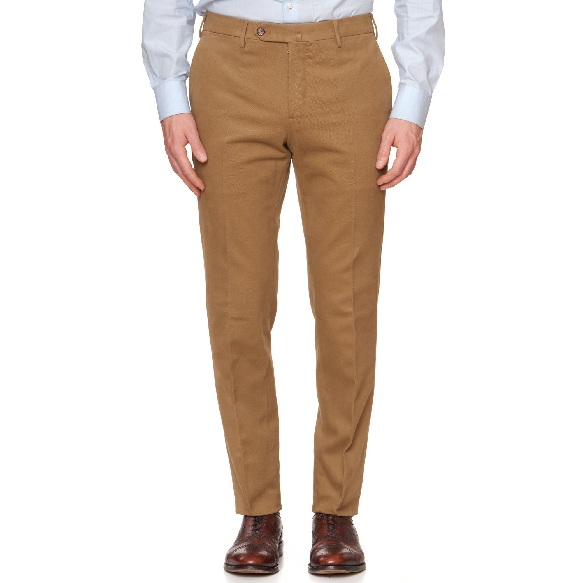 PT01 PANTALONI TORINO "Jacques" Tan Twill Cotton Flat Front Pants NEW PT01 PANTALONI TORINO