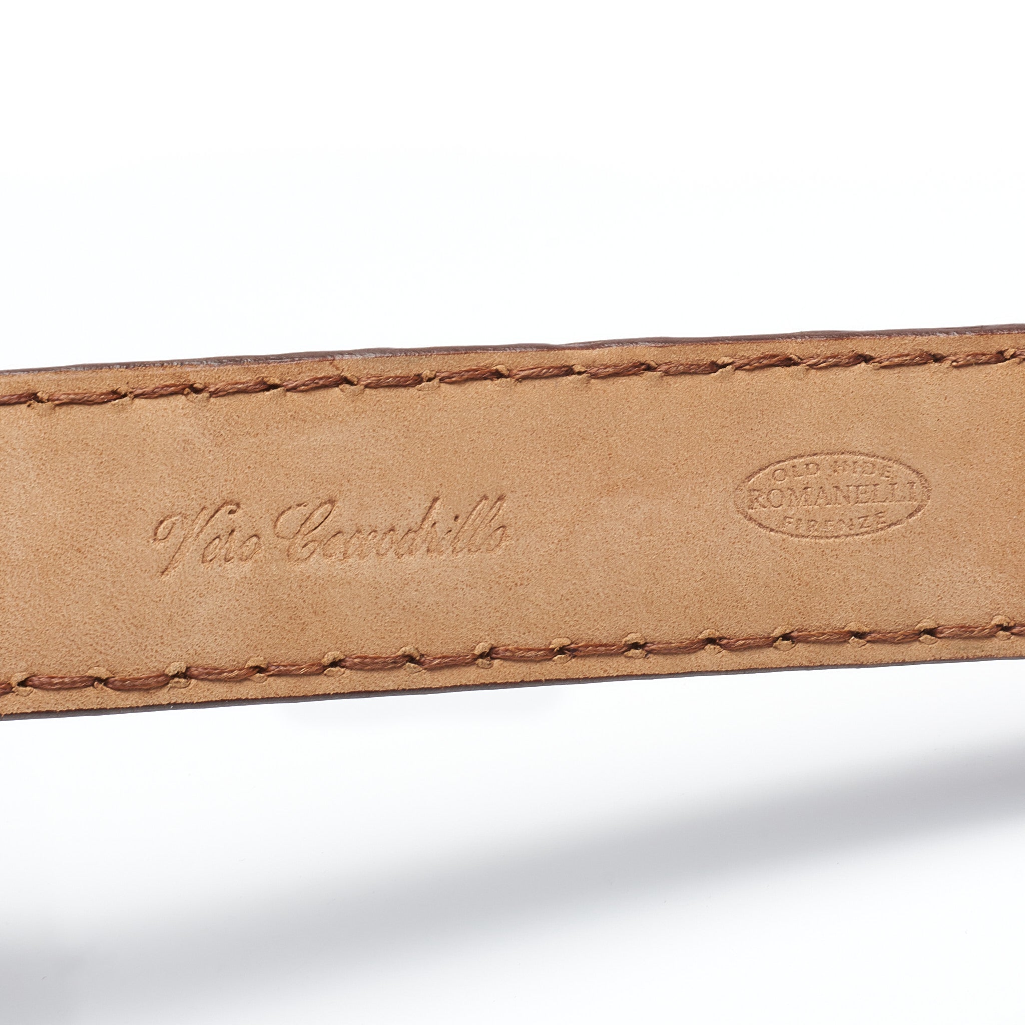 ROMANELLI Firenze Brown Crocodile Leather Silver-Horn Buckle Belt 90cm 35" ROMANELLI