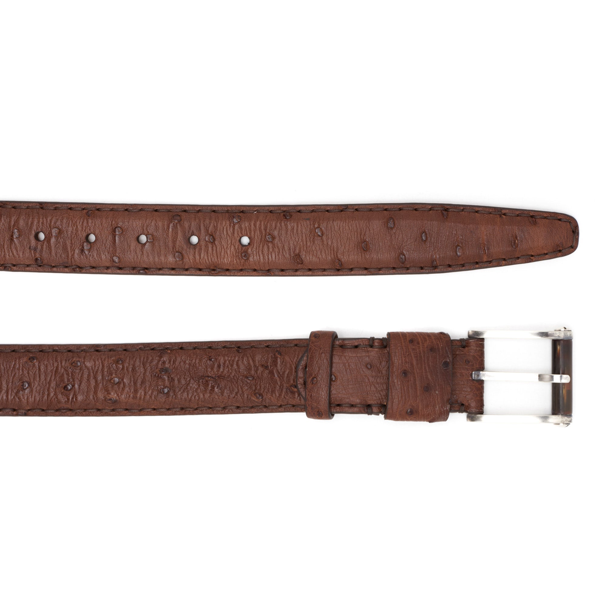 ROMANELLI Firenze Brown Ostrich Silver-Horn Buckle Belt NEW 85cm 34" ROMANELLI