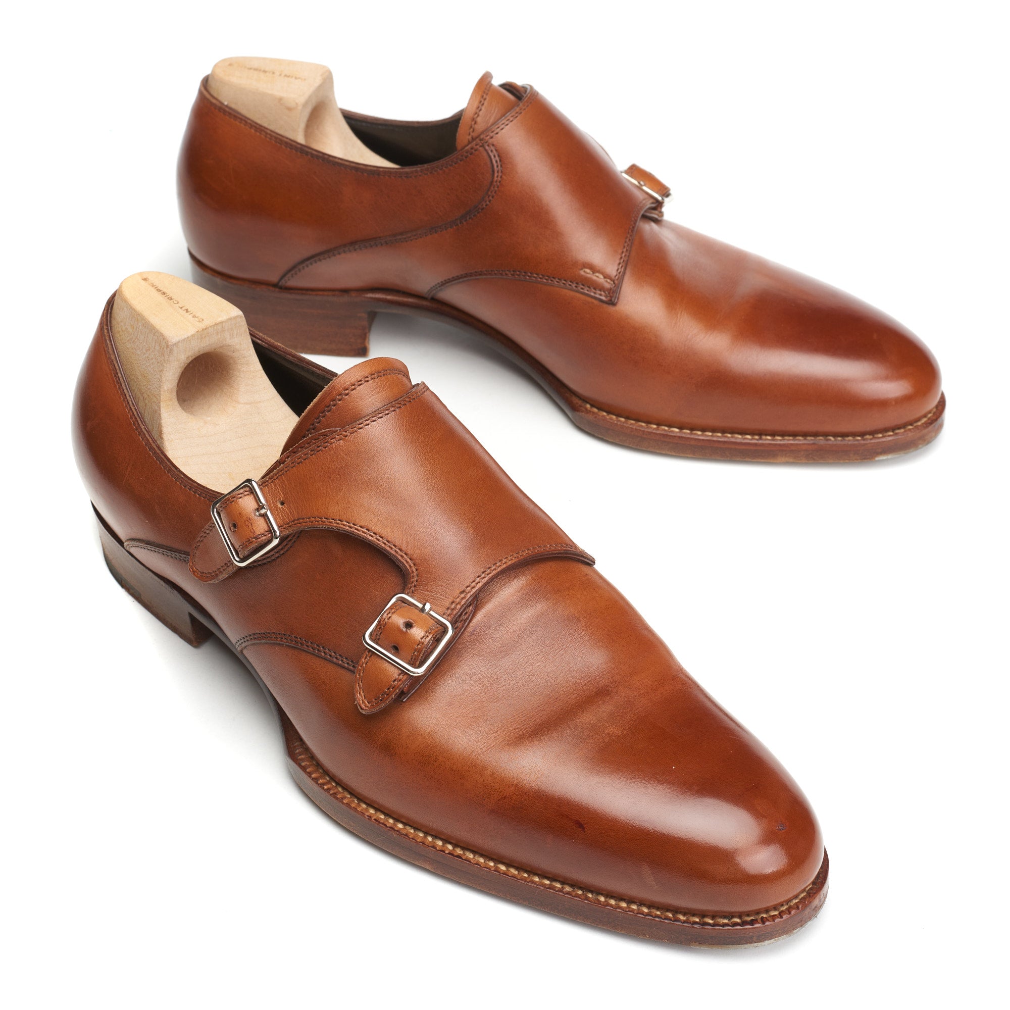SAINT CRISPIN'S MOD 505 Brown Leather Double Monk Dress Shoes 6.5E US 7 Trees SAINT CRISPIN'S