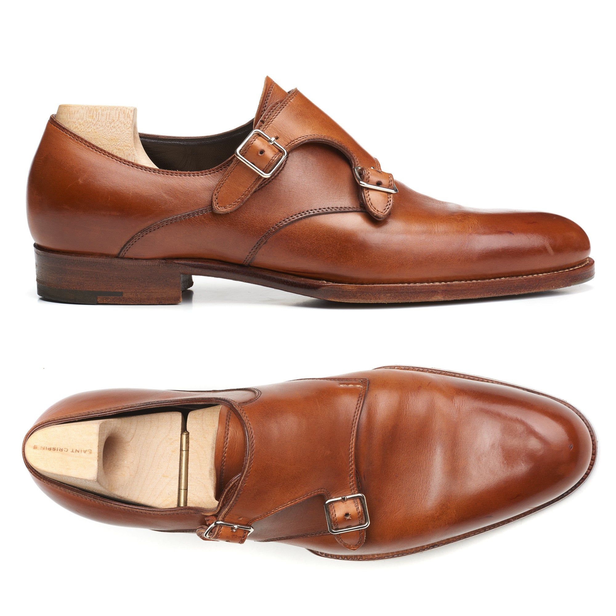 SAINT CRISPIN'S MOD 505 Brown Leather Double Monk Dress Shoes 6.5E US 7 Trees SAINT CRISPIN'S