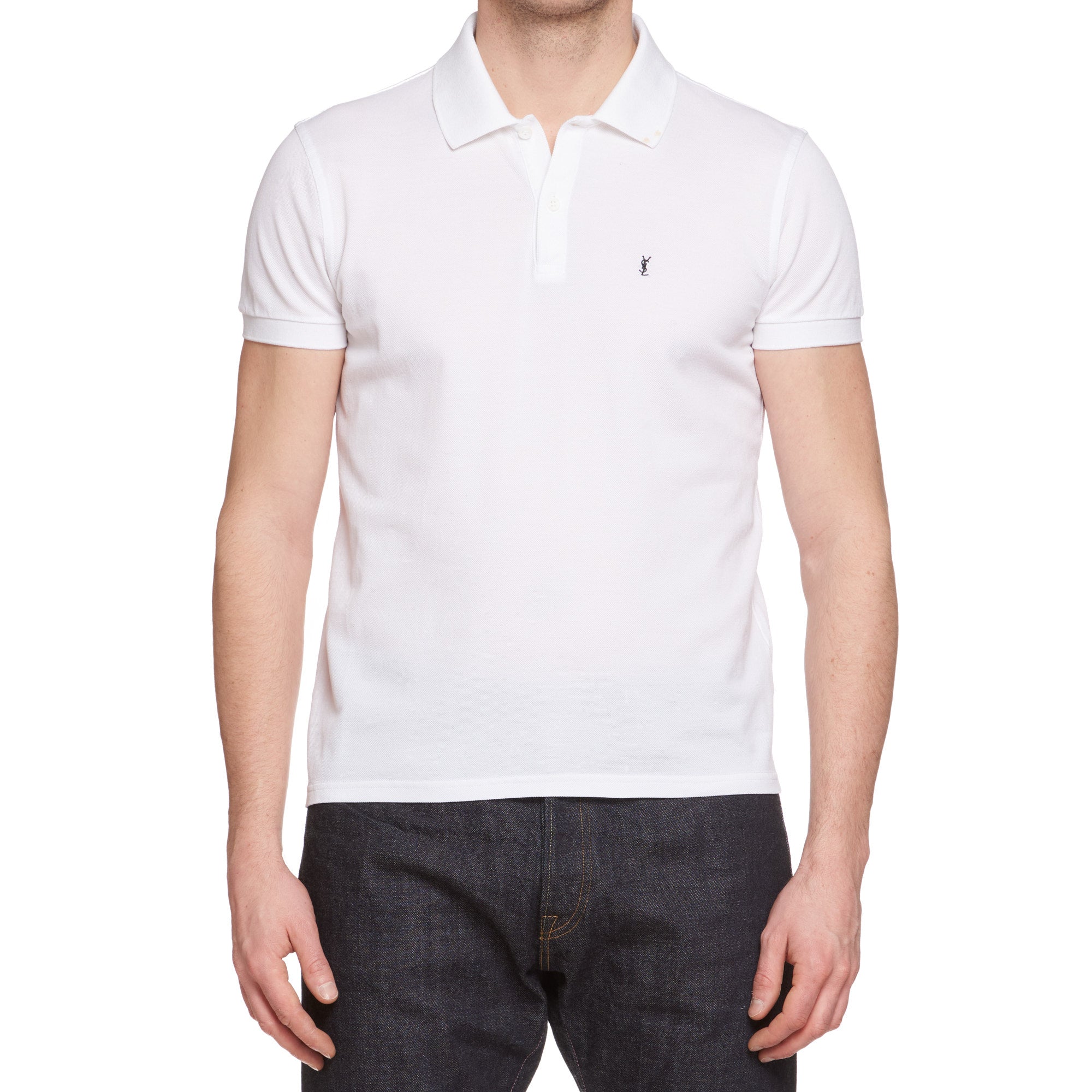 SAINT LAURENT PARIS White Pique Cotton Polo Shirt XL Slim Fit