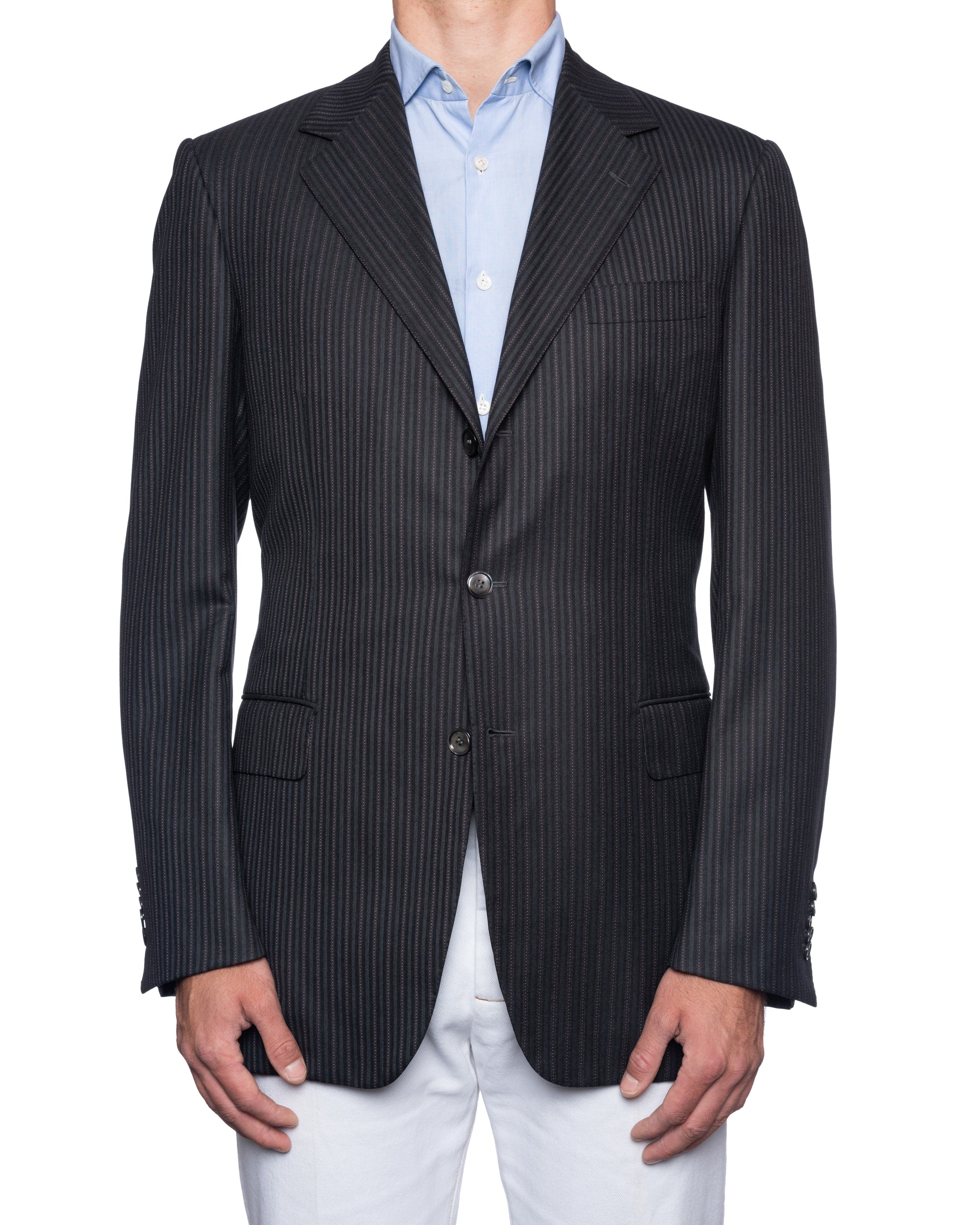 SARTORIA CASTANGIA Black Herringbone Striped Wool Super 130's Jacket 53 NEW 43 CASTANGIA