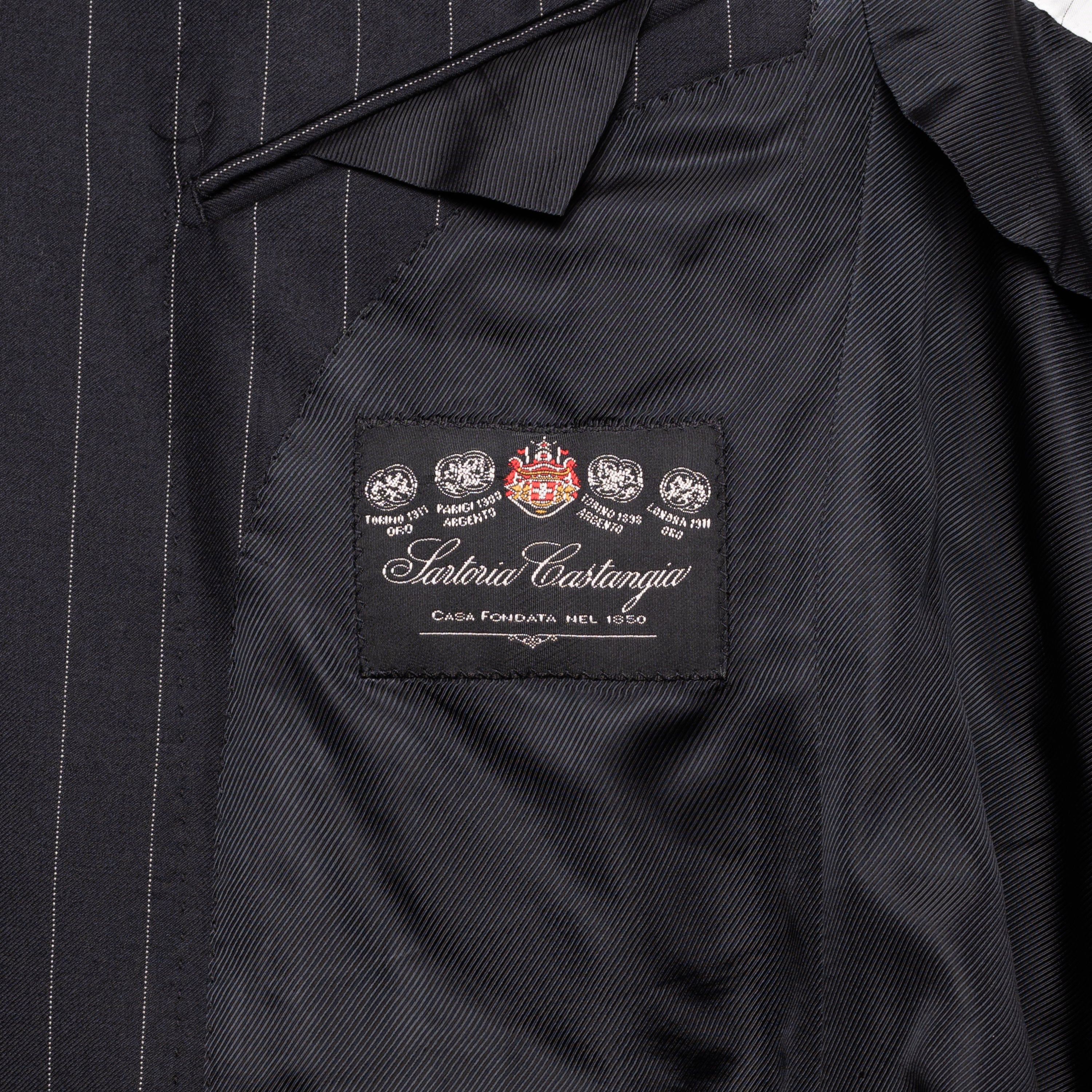 SARTORIA CASTANGIA Black Striped Wool Super 110's Suit EU 48 NEW US 38 CASTANGIA