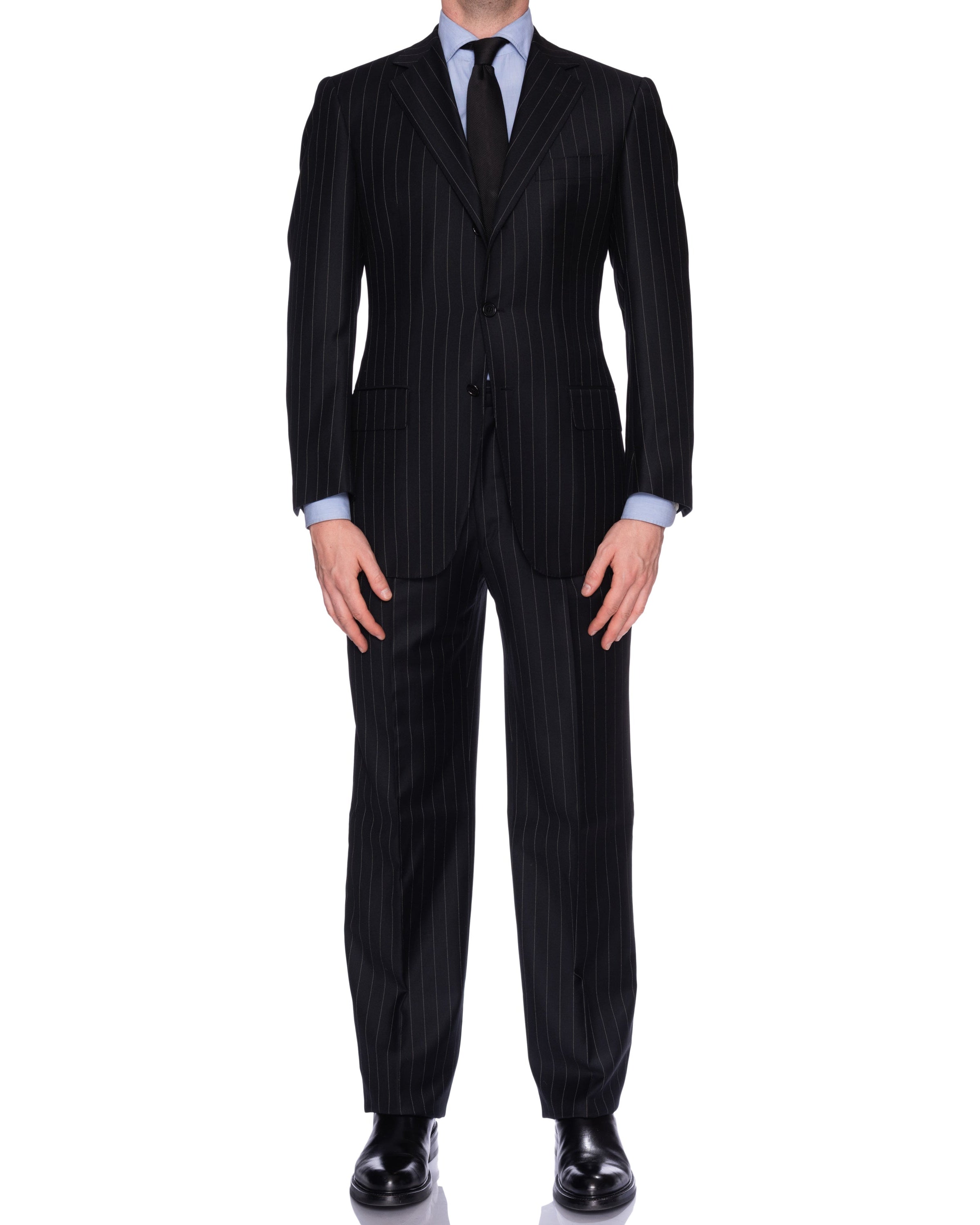SARTORIA CASTANGIA Black Striped Wool Super 110's Suit EU 48 NEW US 38 CASTANGIA