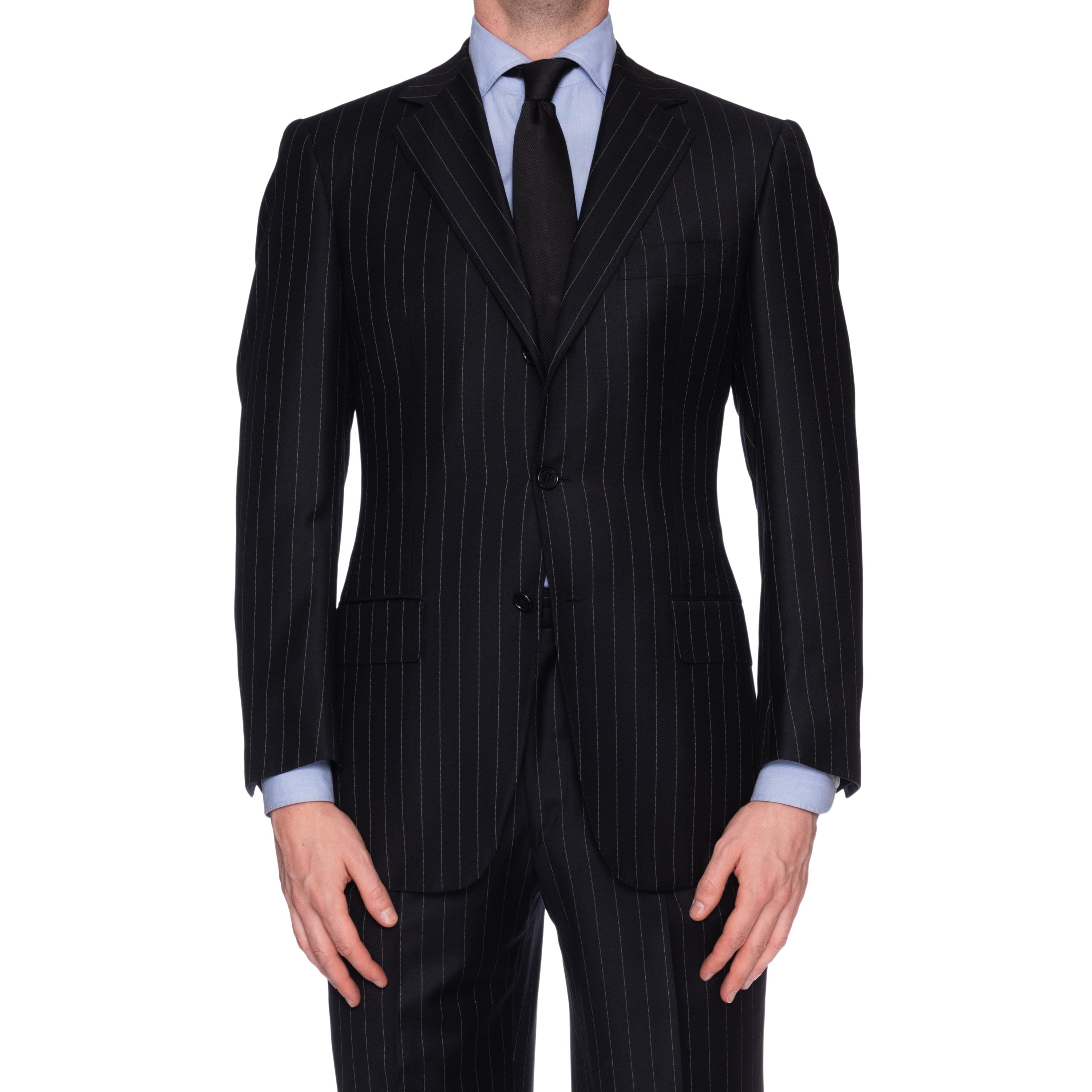 SARTORIA CASTANGIA Black Striped Wool Super 110's Suit EU 48 NEW US 38 CASTANGIA