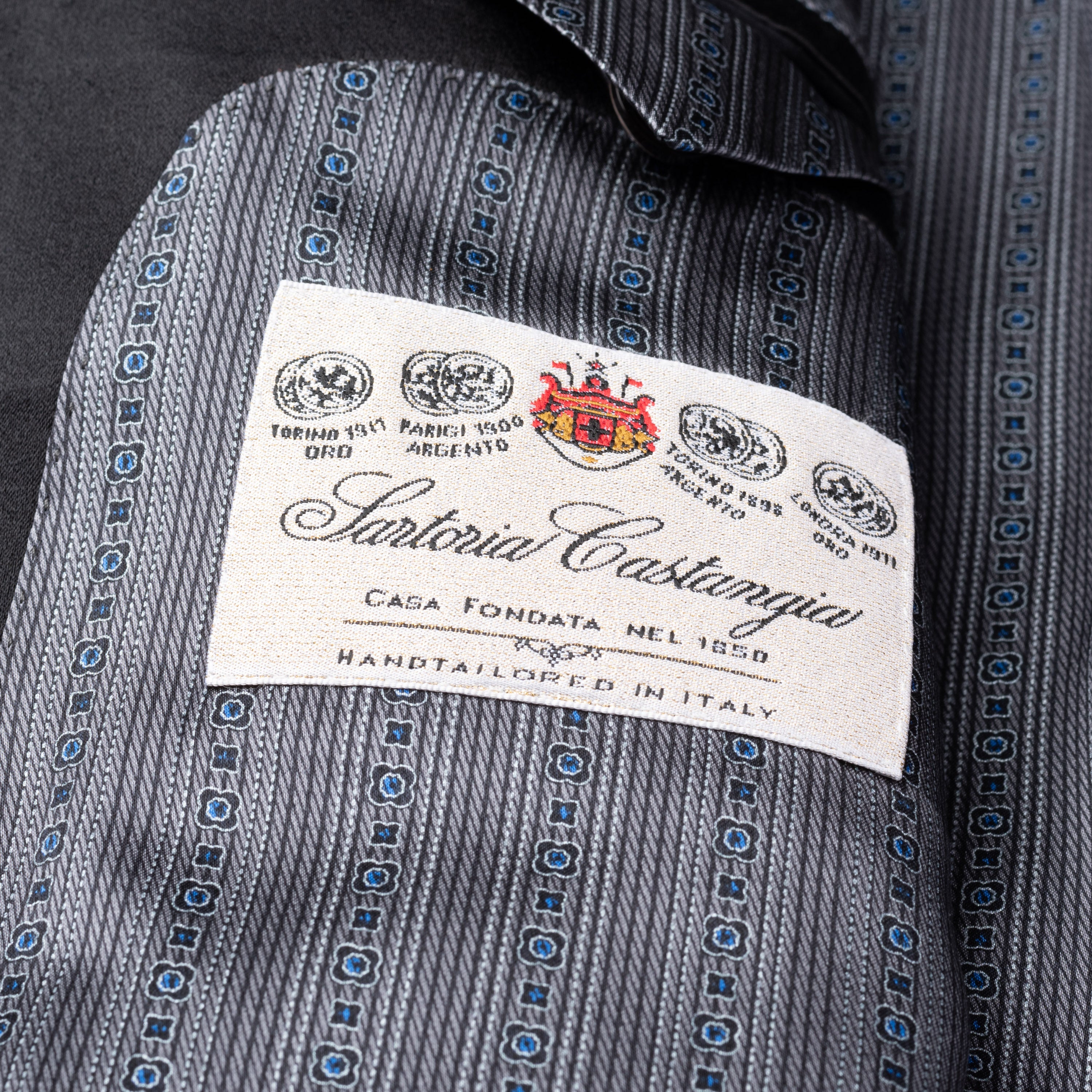 SARTORIA CASTANGIA Blue Geometric Wool Dinner Jacket with Silk Lining 50 NEW 40 CASTANGIA