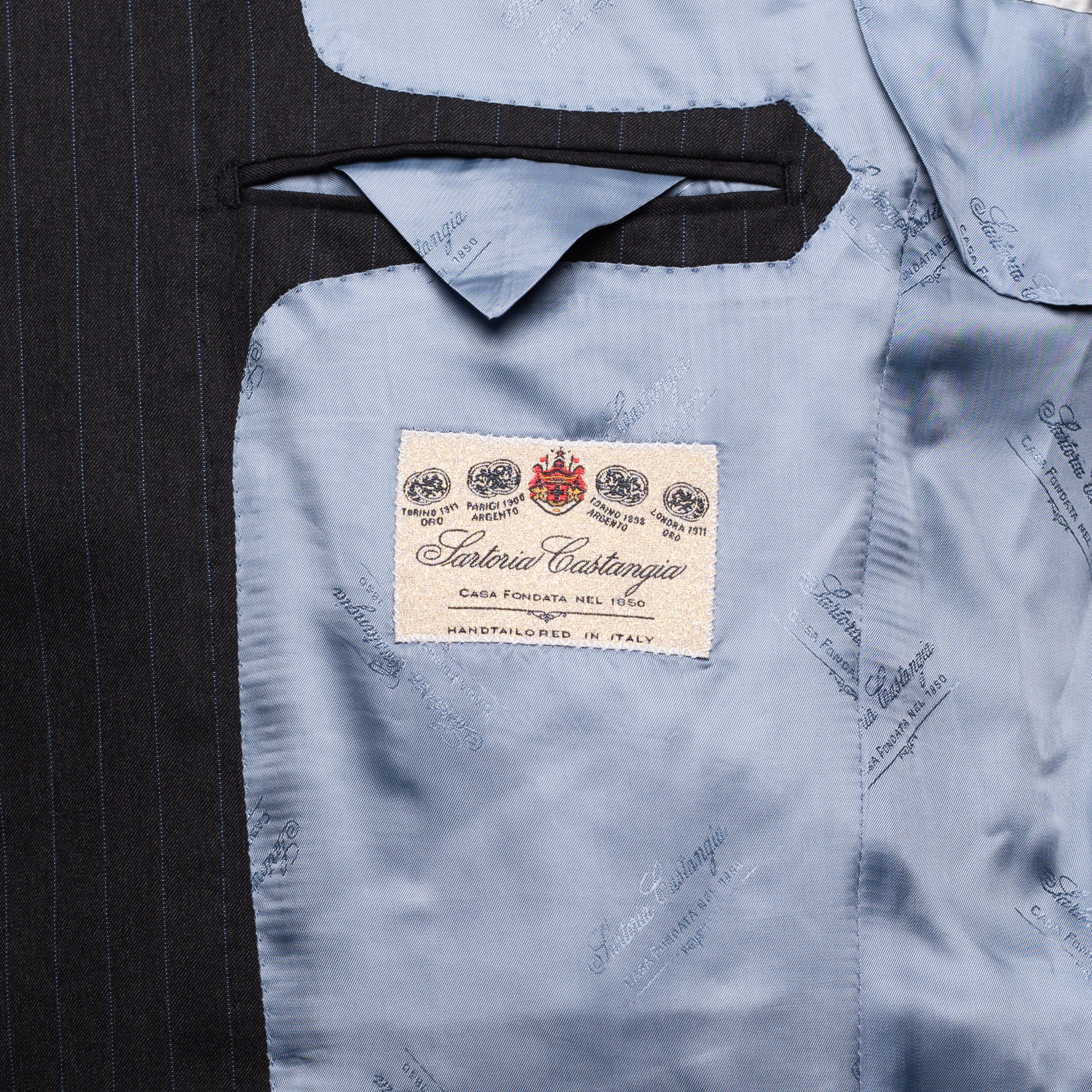 SARTORIA CASTANGIA Dark Gray Striped Wool Super 190's Suit EU 50 NEW US 40 CASTANGIA