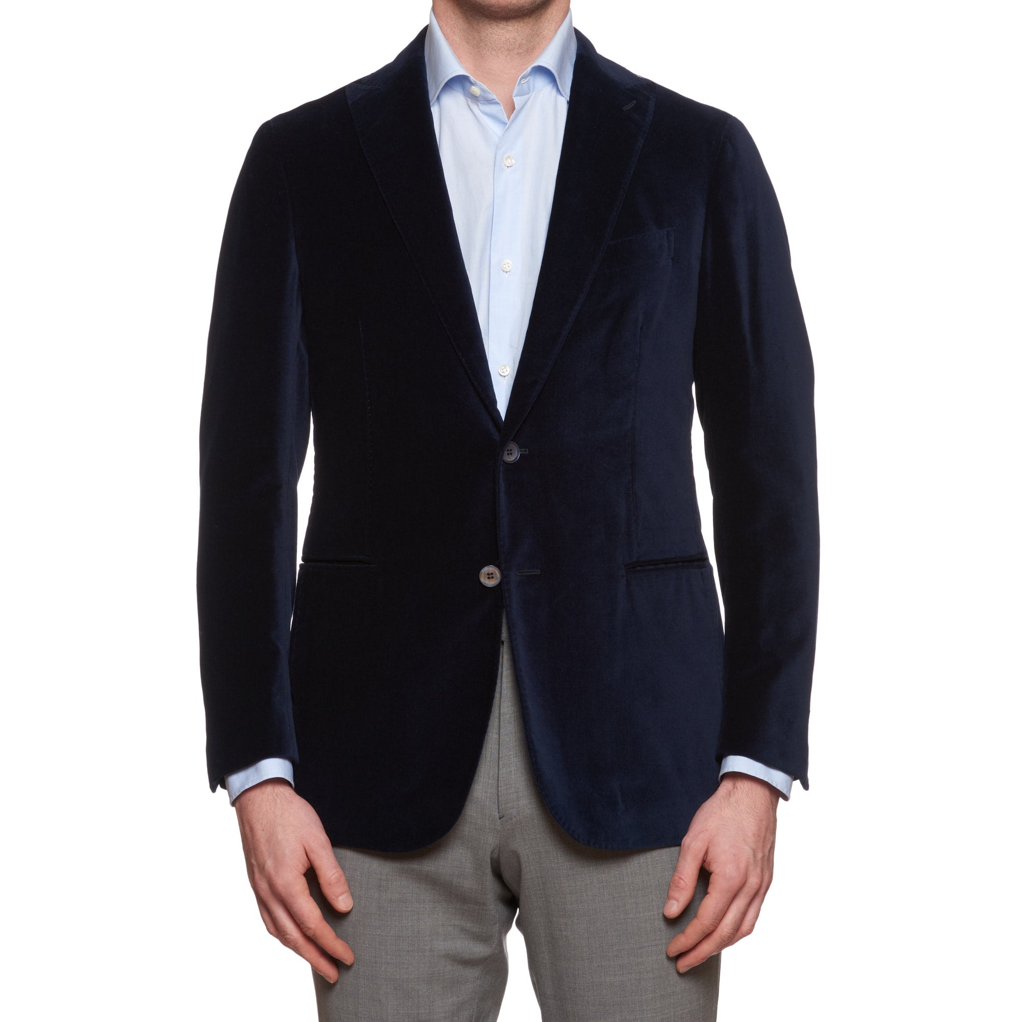 STILE LATINO Napoli Navy Blue Velvet Cotton Peak Lapel Jacket EU 48 NE