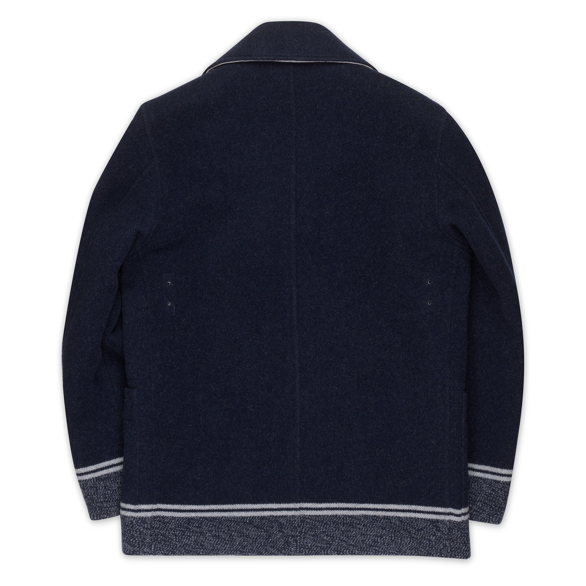 STONE ISLAND PANNO JACQUARD Navy Blue Wool Pea Coat NEW Logo Patch STONE ISLAND