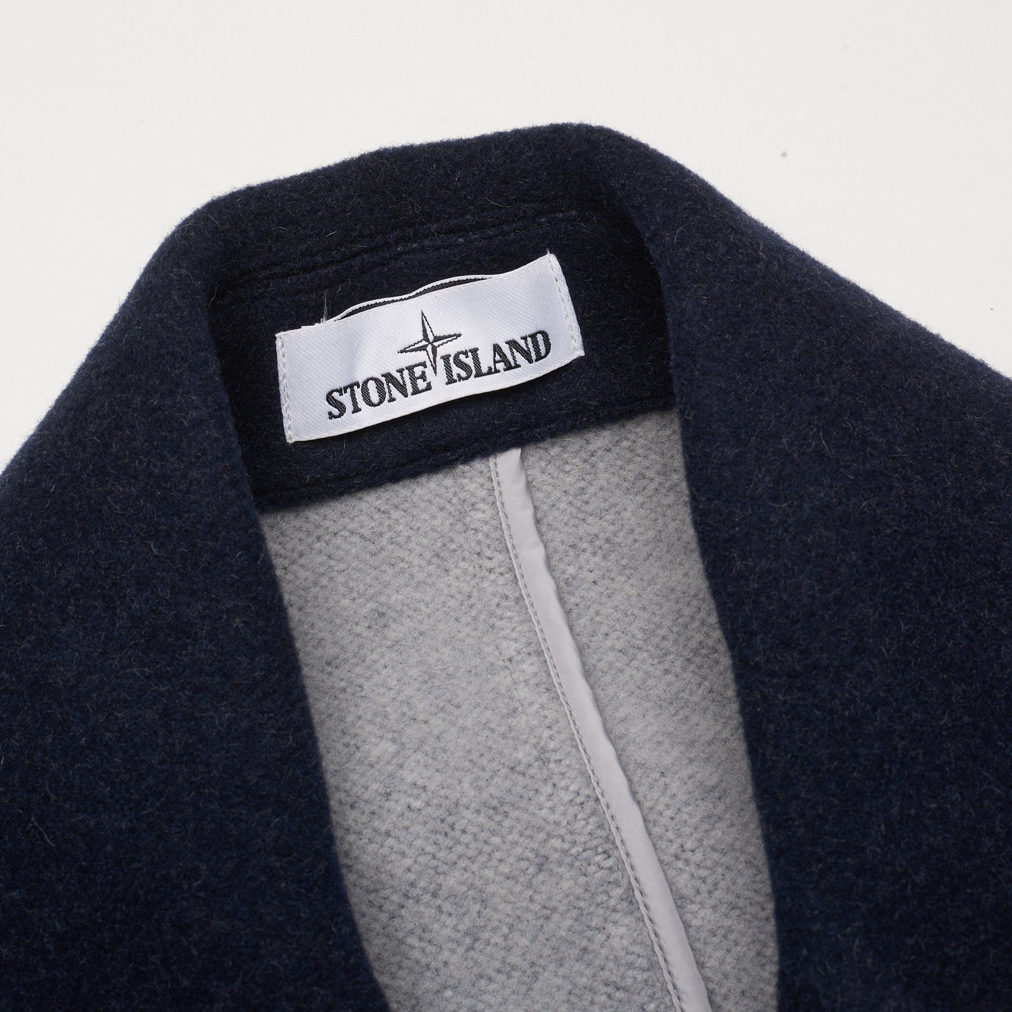 STONE ISLAND PANNO JACQUARD Navy Blue Wool Pea Coat NEW Logo Patch STONE ISLAND