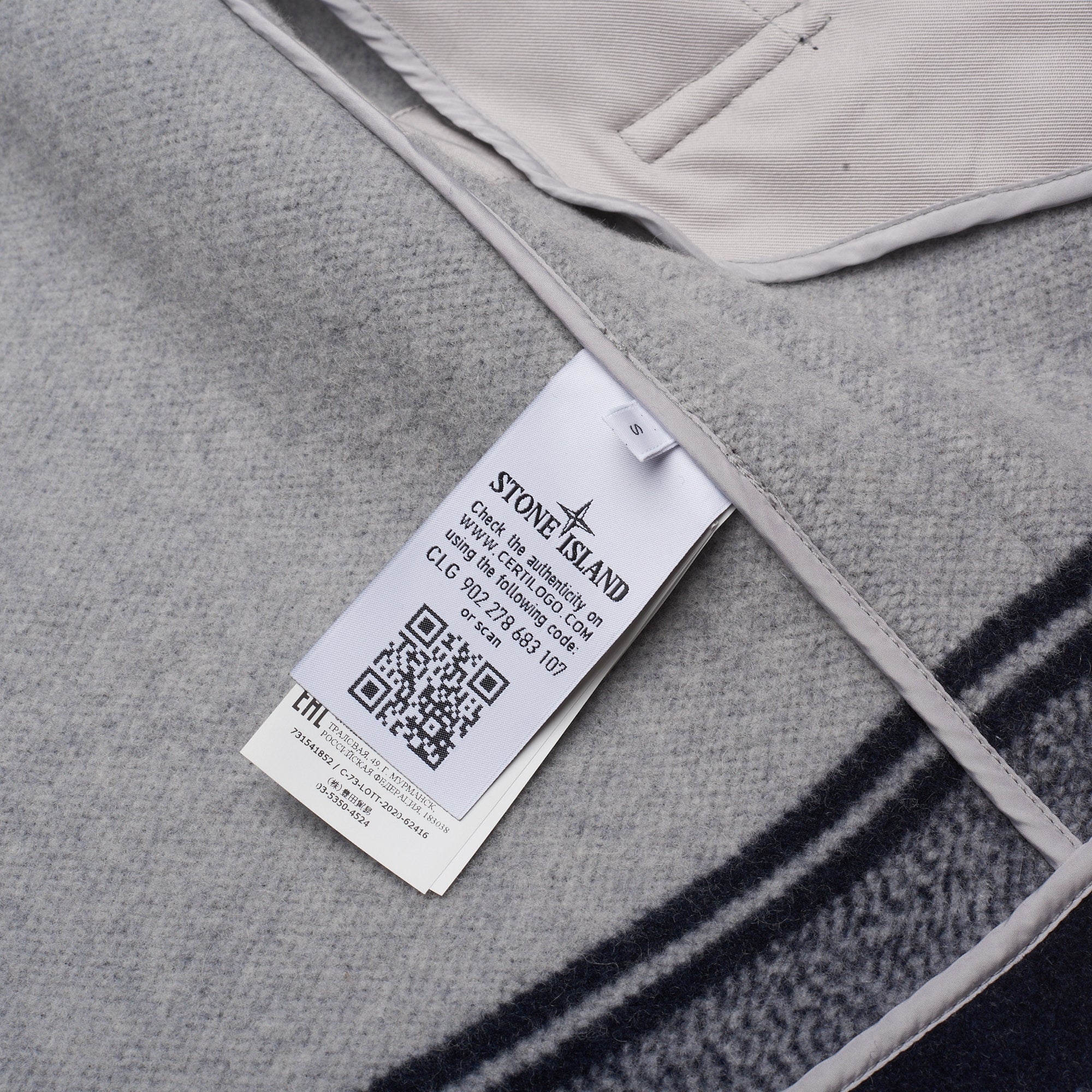 STONE ISLAND PANNO JACQUARD Navy Blue Wool Pea Coat NEW Logo Patch STONE ISLAND