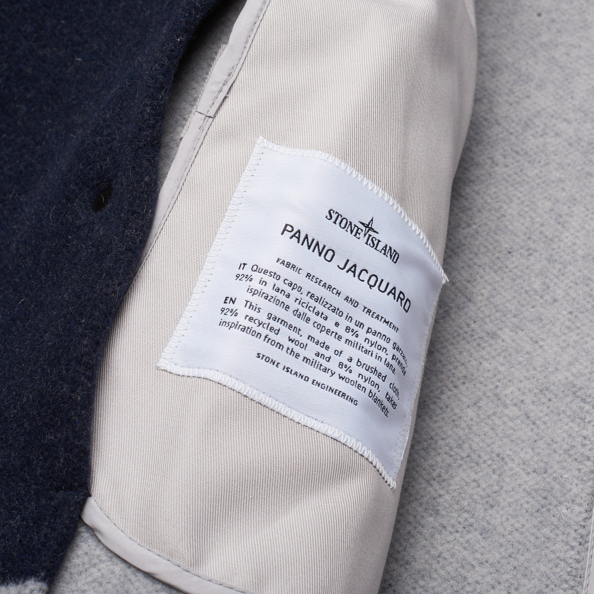 STONE ISLAND PANNO JACQUARD Navy Blue Wool Pea Coat NEW Logo Patch STONE ISLAND