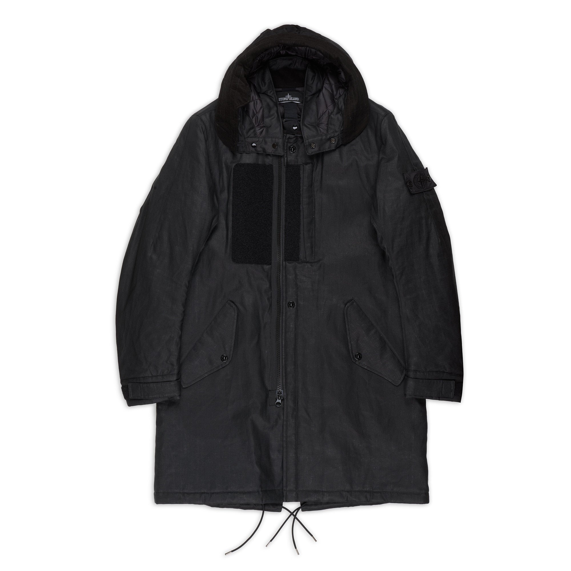 STONE ISLAND SHADOW PROJECT Black Rubberised Linen Parka Coat NEW M