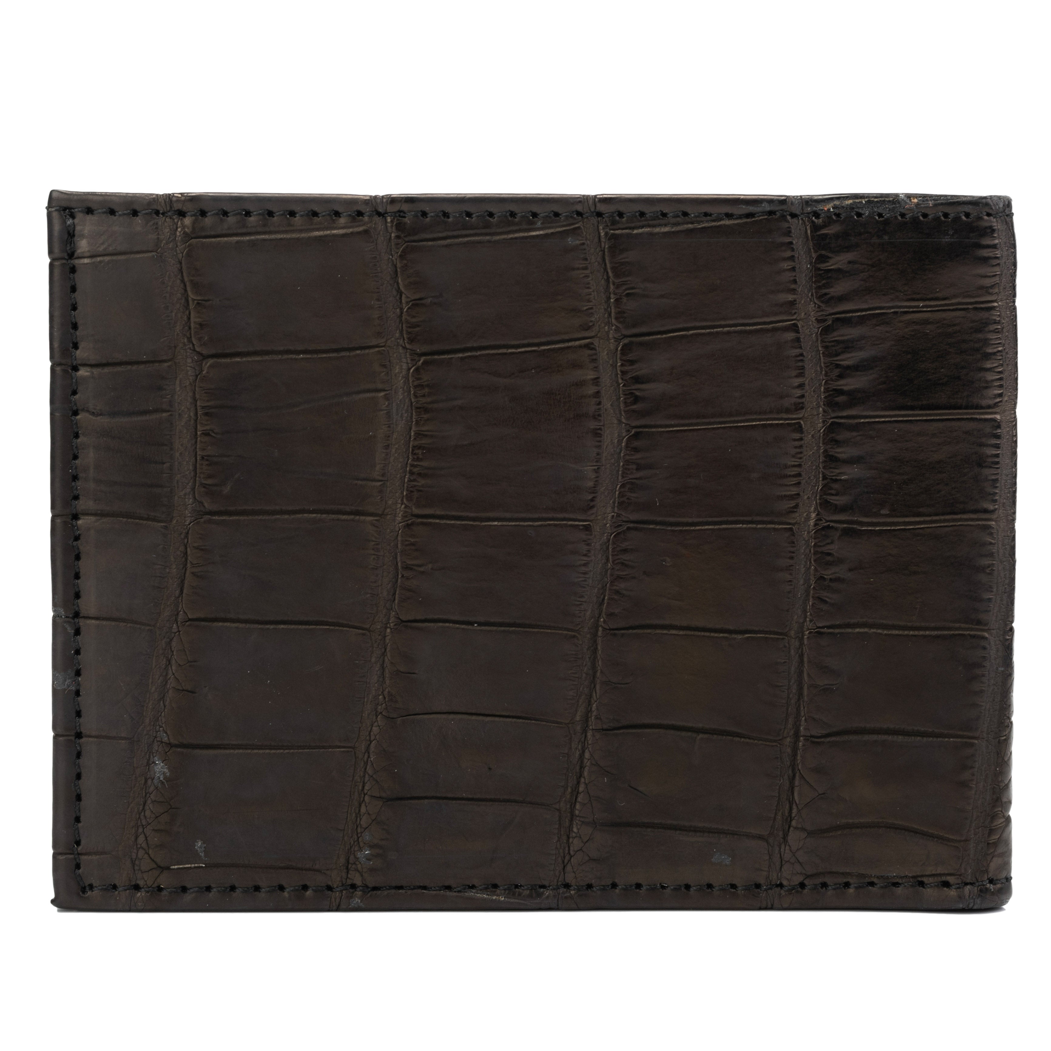 Sutor Mantellassi Hand-Sewn Black-Brown Crocodile Leather Card Holder Wallet New