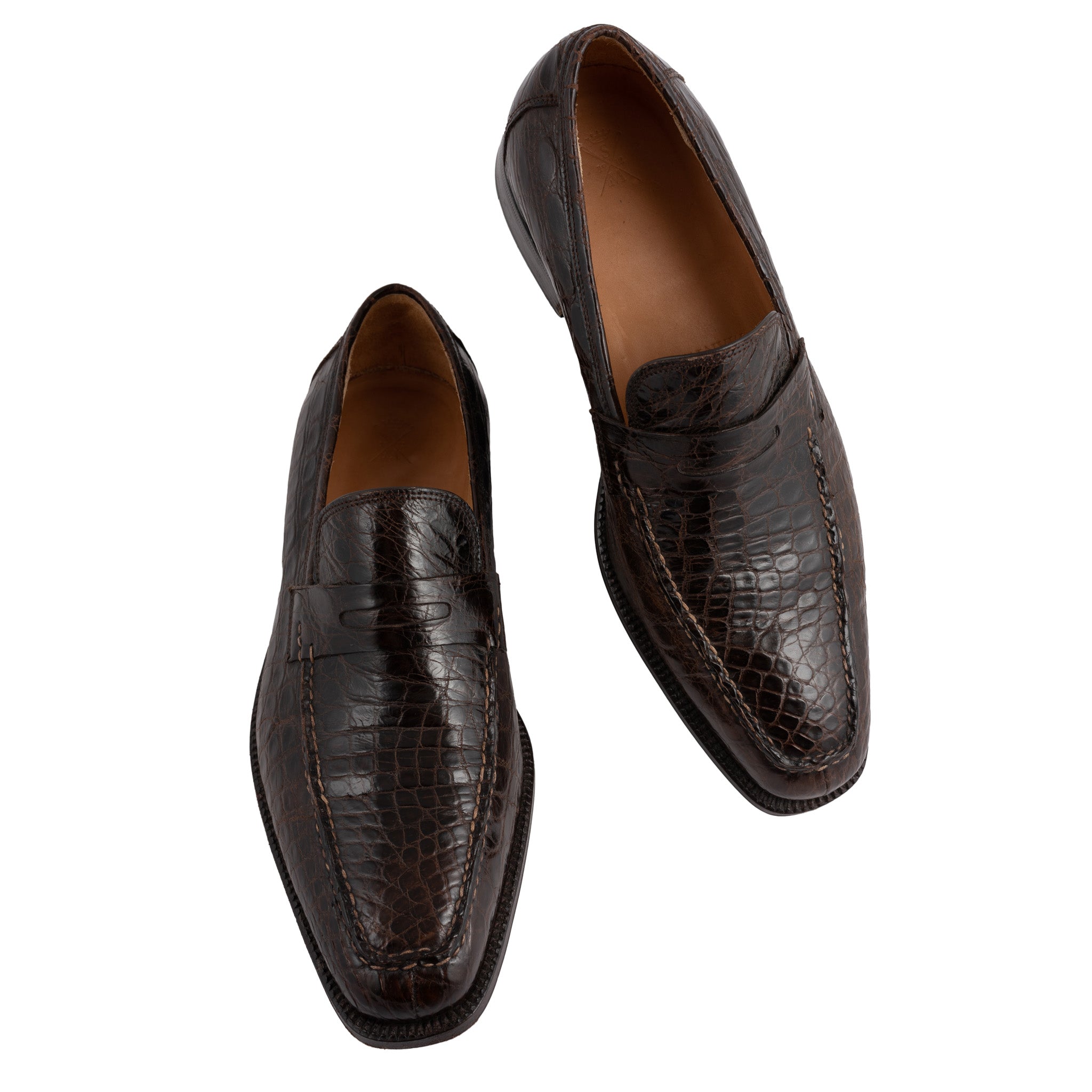 SUTOR MANTELLASSI Handmade Brown Crocodile Leather Penny Loafer Shoes EU 40 US 7 SUTOR MANTELLASSI