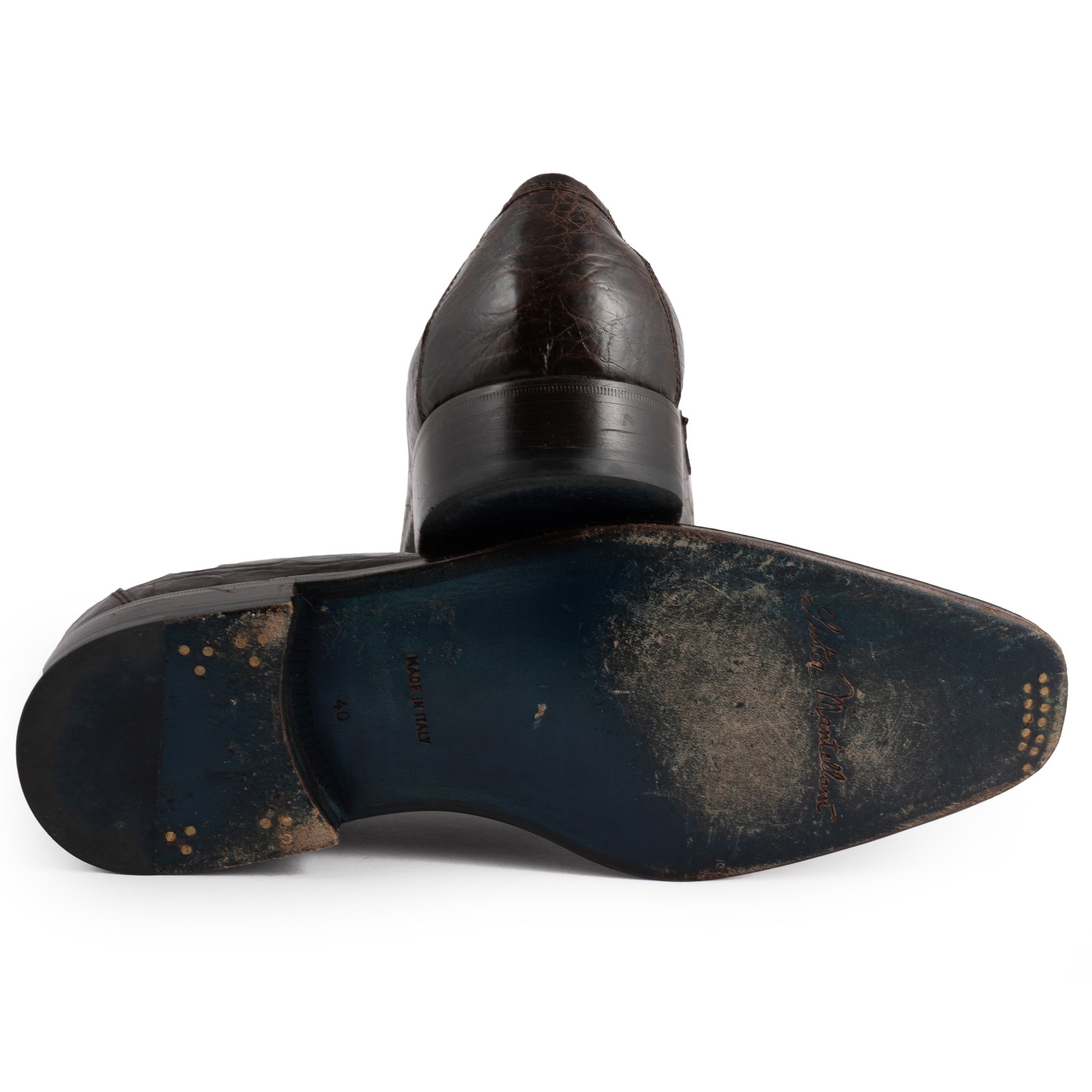 SUTOR MANTELLASSI Handmade Brown Crocodile Leather Penny Loafer Shoes EU 40 US 7 SUTOR MANTELLASSI