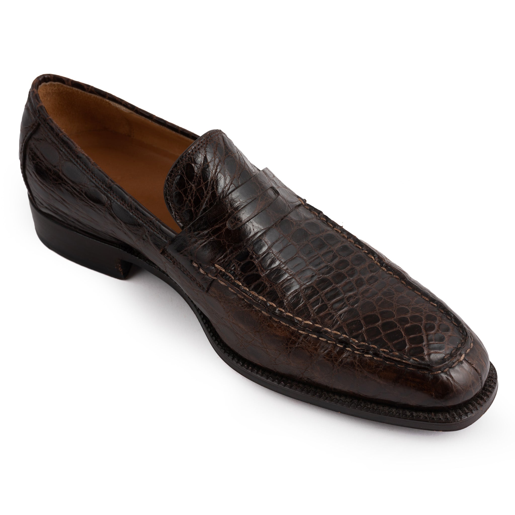 SUTOR MANTELLASSI Handmade Brown Crocodile Leather Penny Loafer Shoes EU 40 US 7 SUTOR MANTELLASSI